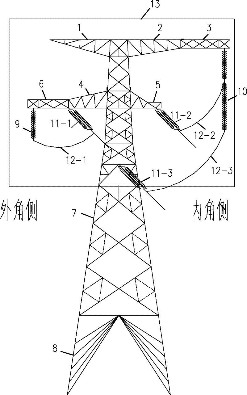 Strain tower with shape like Chinese character 'gan' of compact transmission line