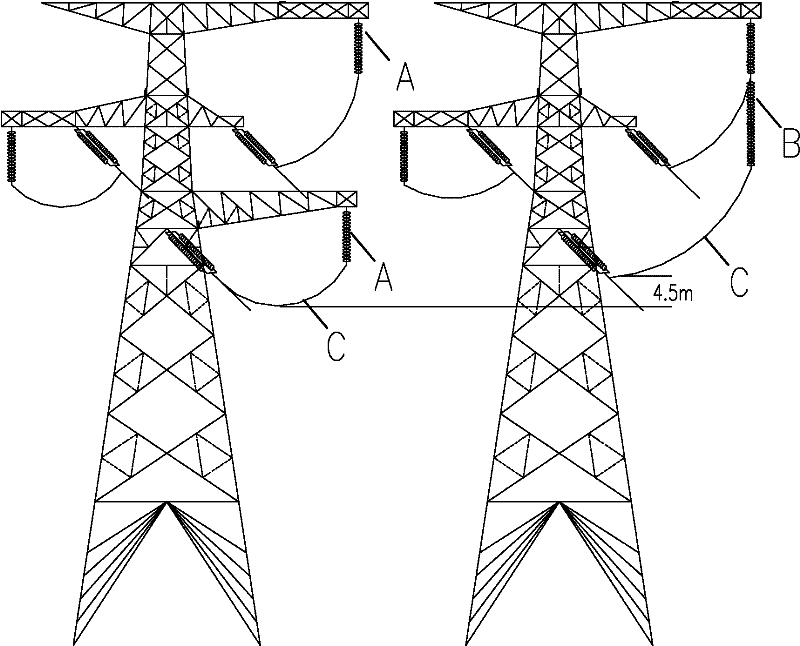 Strain tower with shape like Chinese character 'gan' of compact transmission line