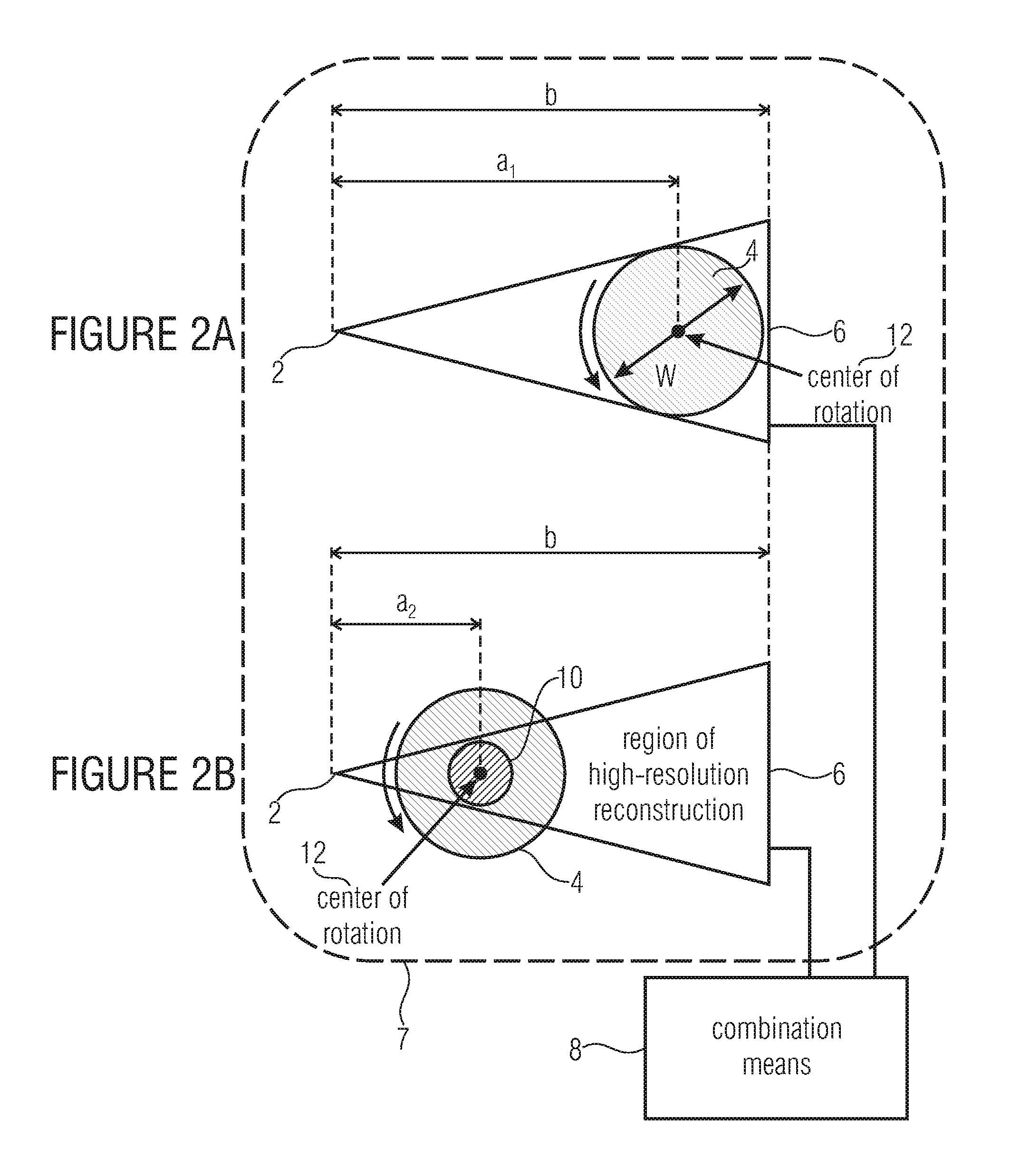 Device and method for producing a ct reconstruction of an object comprising a high-resolution object region of interest