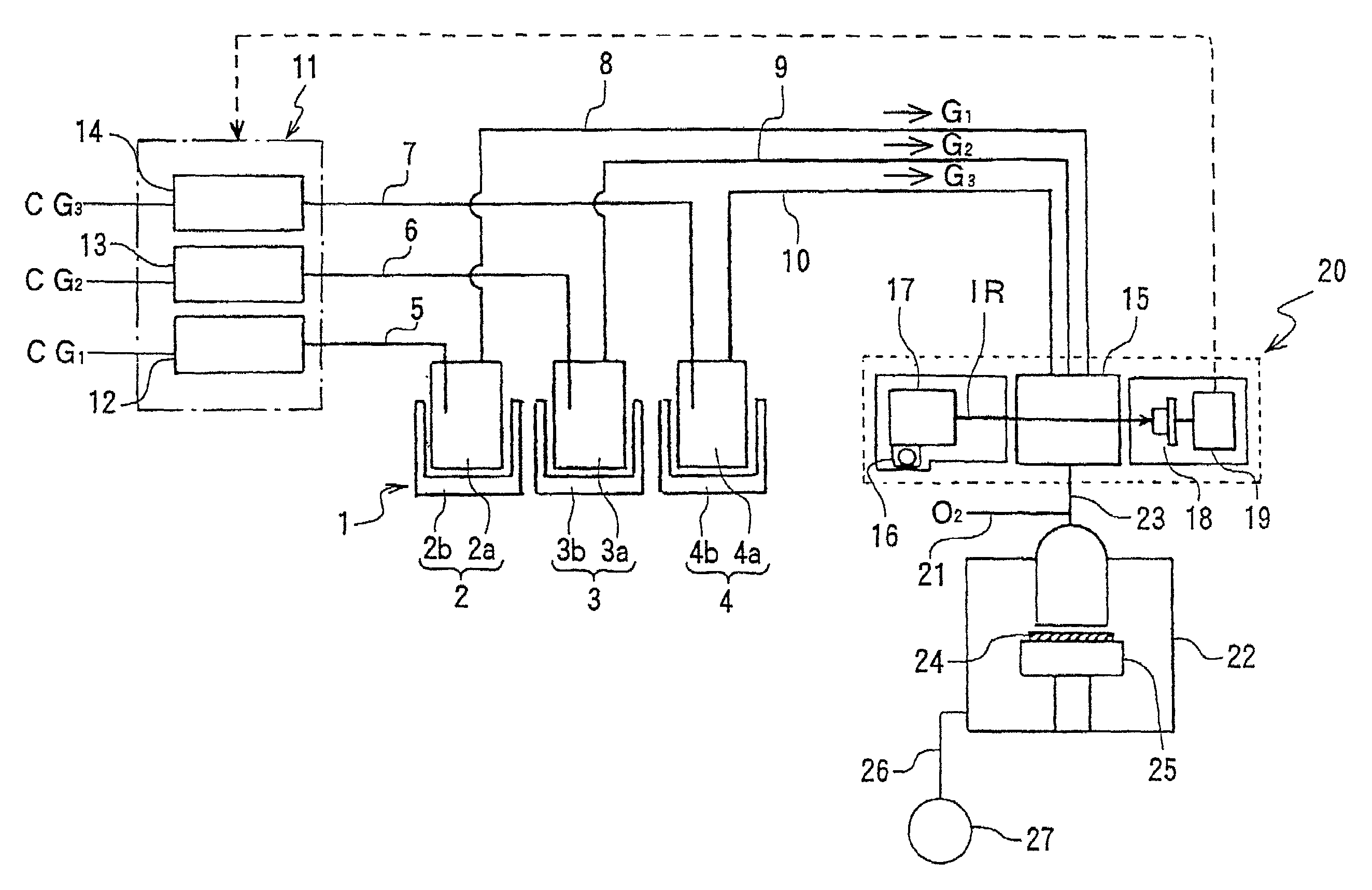 Thin film deposition device using an FTIR gas analyzer for mixed gas supply