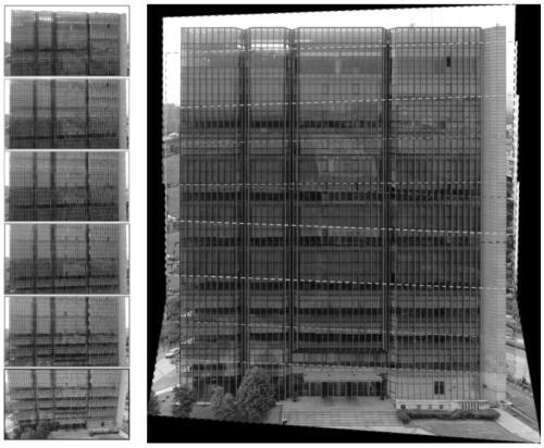 Panoramic image splicing method for curtain wall building facade