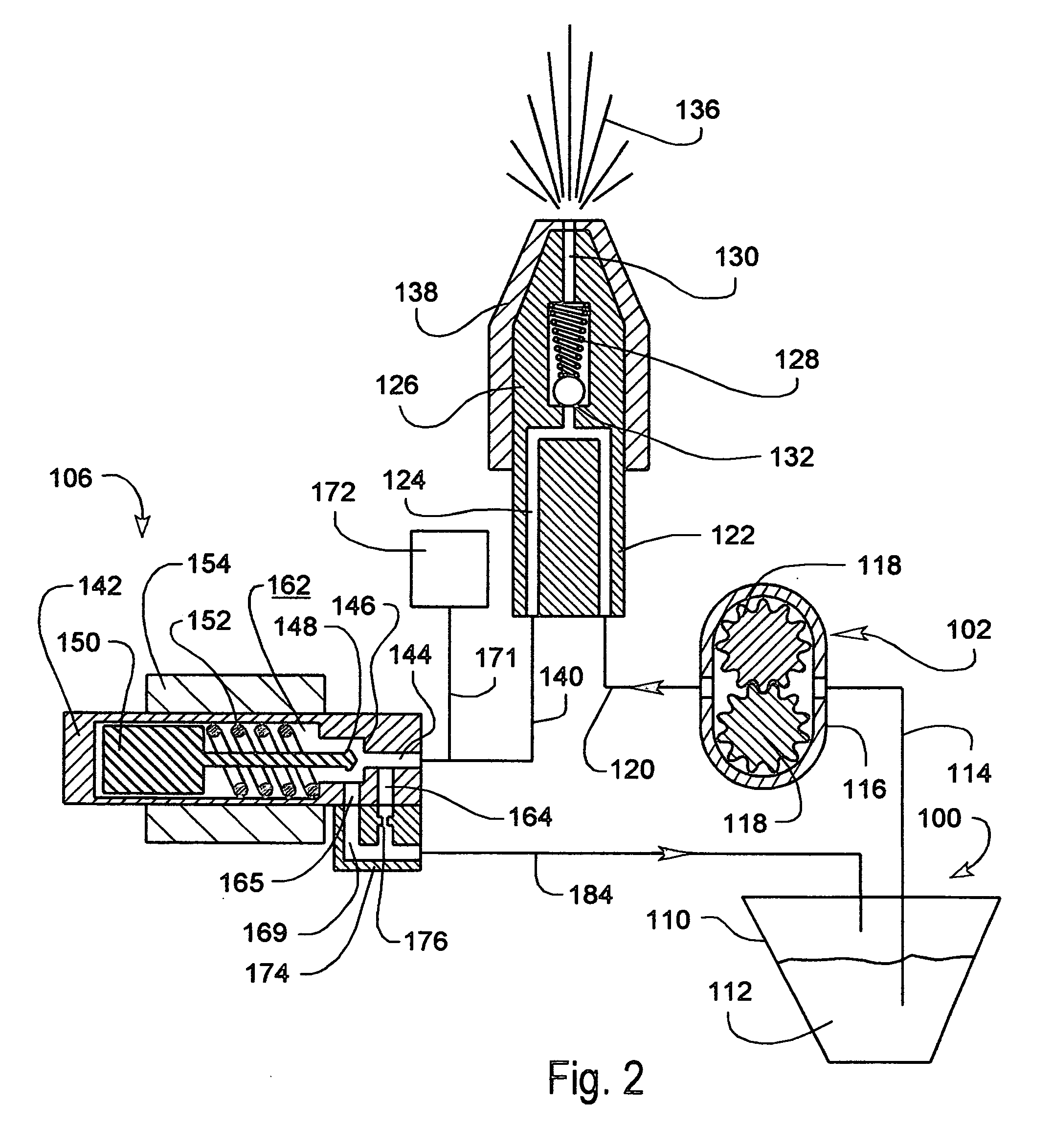 Pulsed spray system of reduced power consumption
