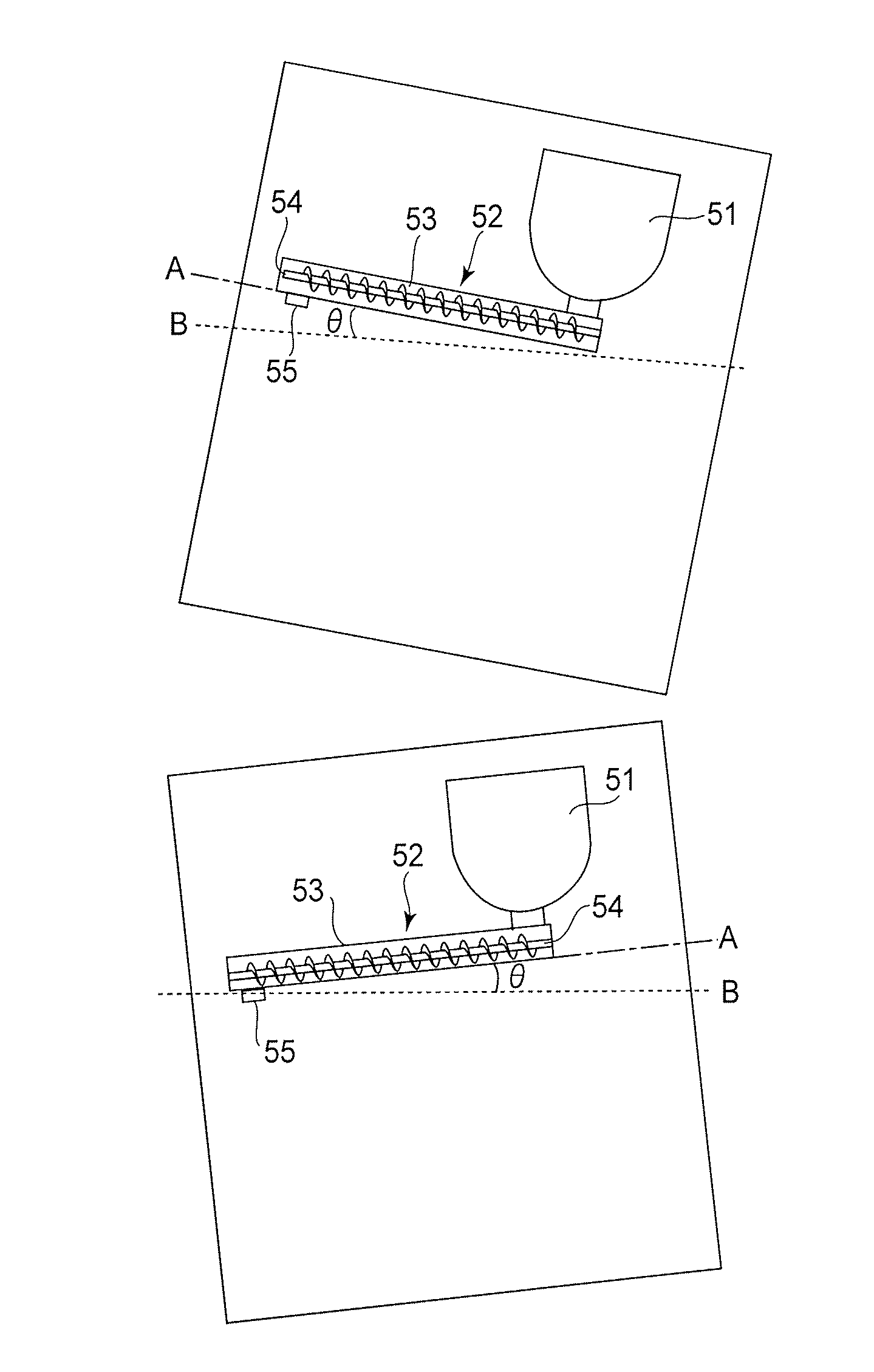 Image forming apparatus featuring a controller for controlling rotation of a developer feeding screw in response to an angle of inclination of the apparatus