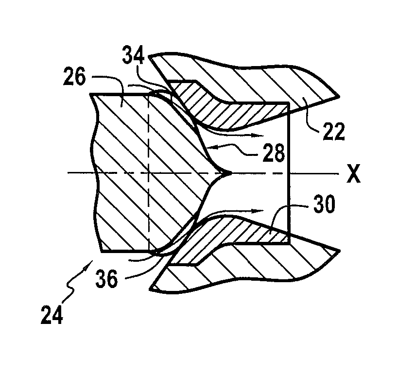 Nozzle having a variable neck section for a spacecraft thruster provided with a mobile needle