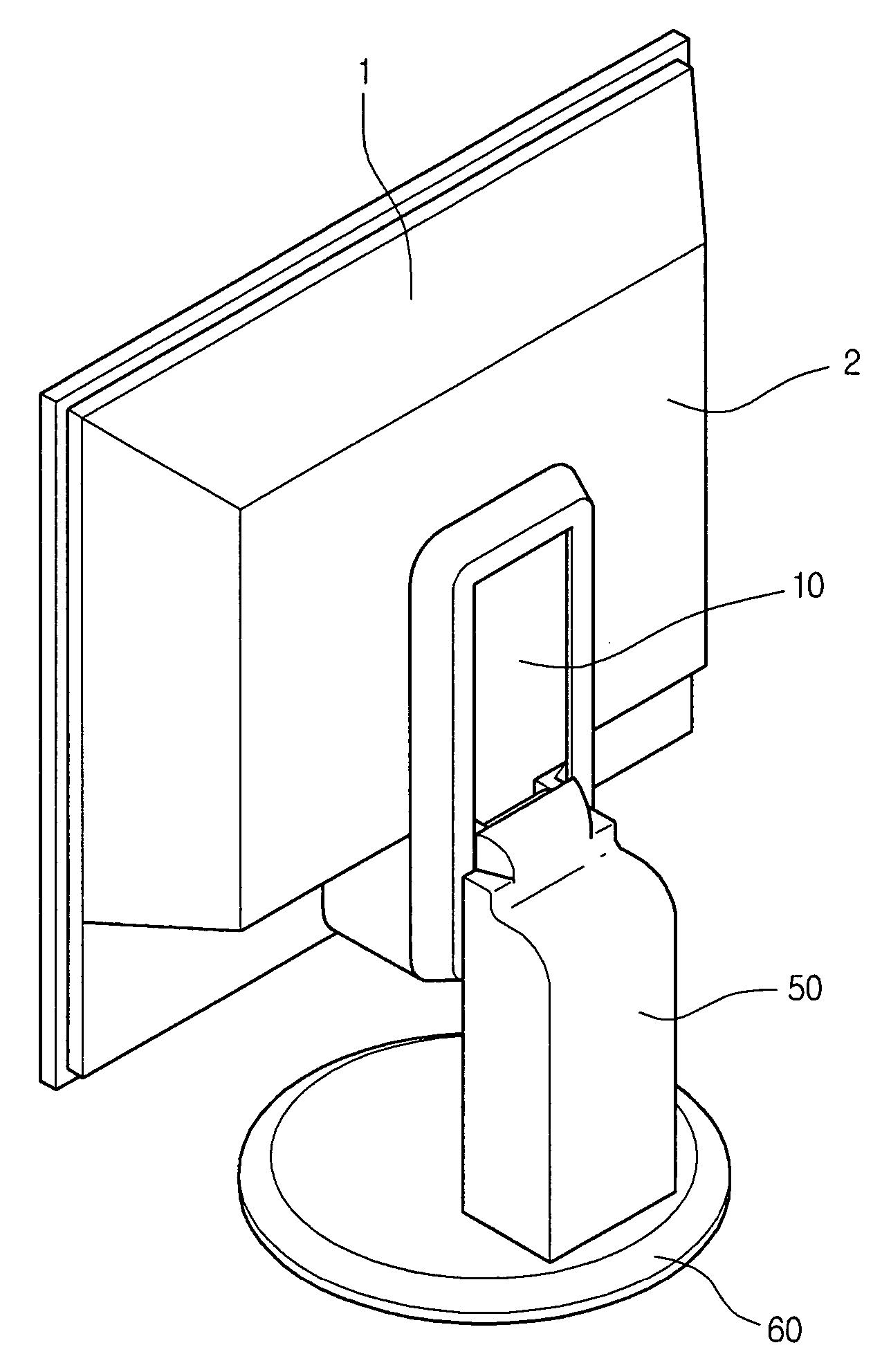 Height adjusting device of a display device and stand for display device