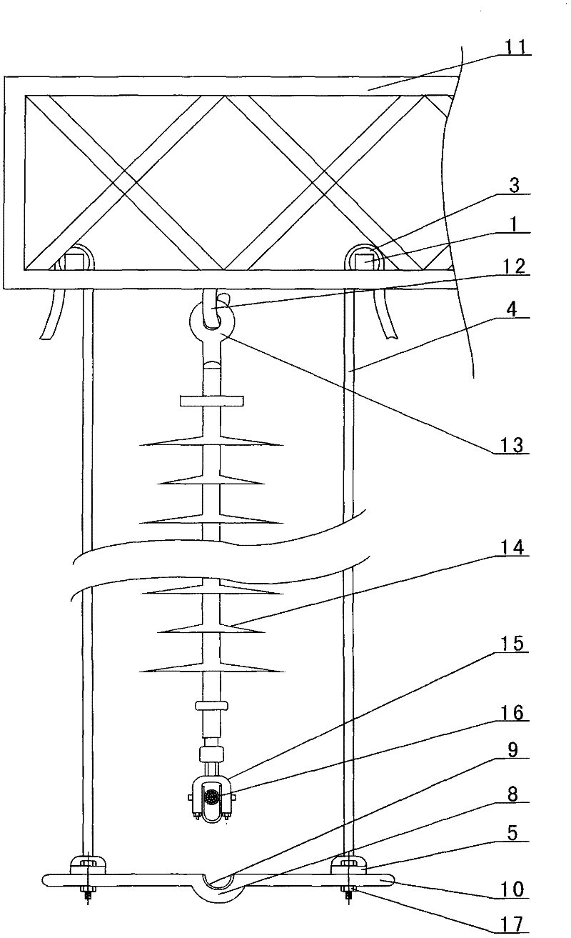 Linear tower upside-down mounting line rack insulator chain geoelectricity charged replacing device