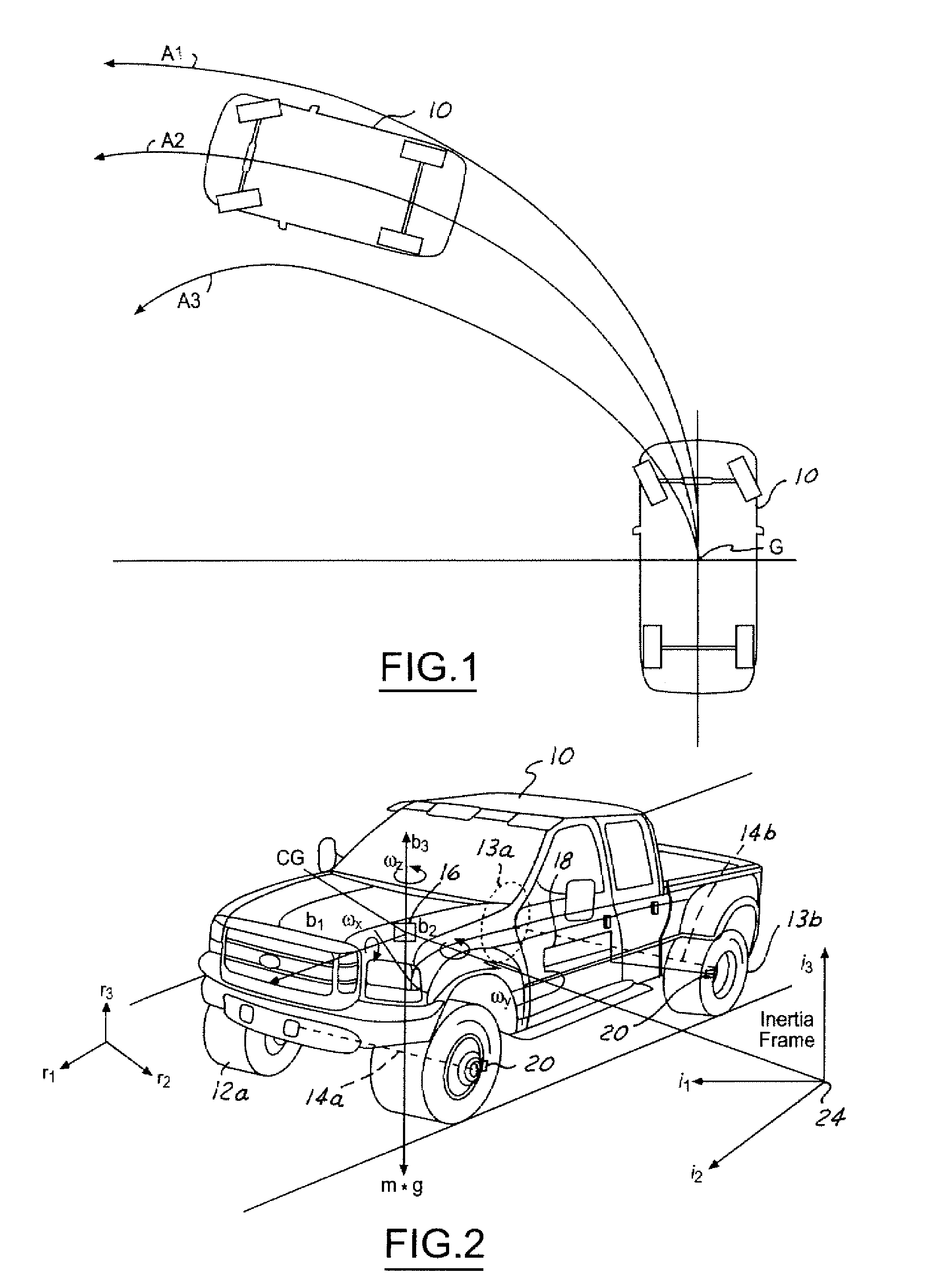 Method of controlling an automotive vehicle having a trailer using rear axle slip angle
