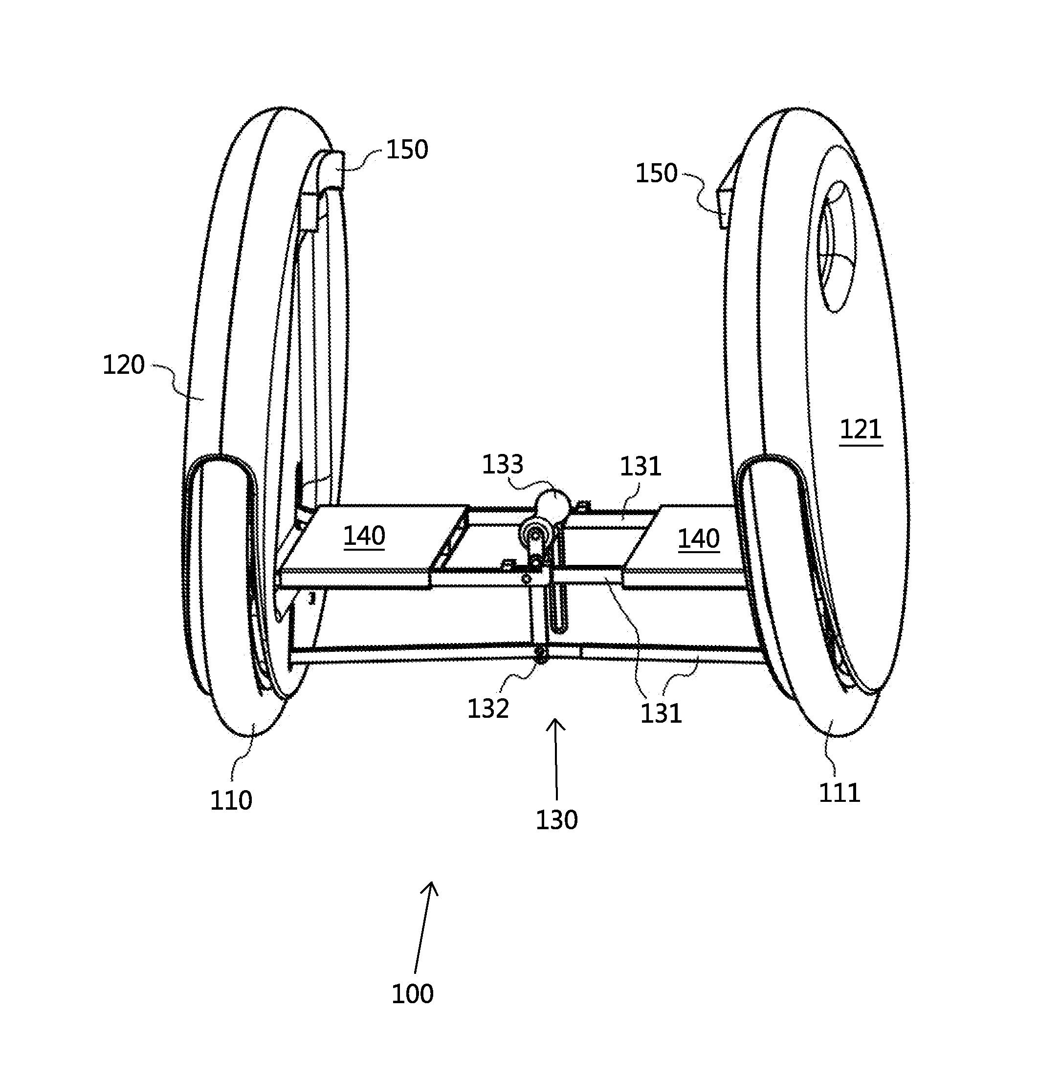 Two-wheeled self-balancing motorized personal vehicle with tilting wheels