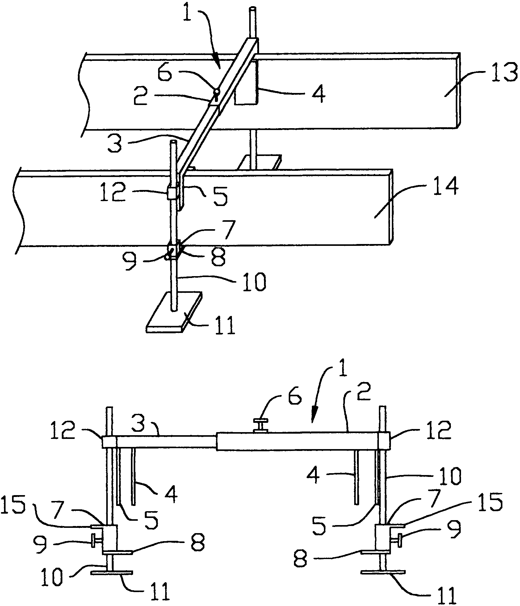 Form frame for concrete footings having means to prevent relative movement between the form boards and the ground surface