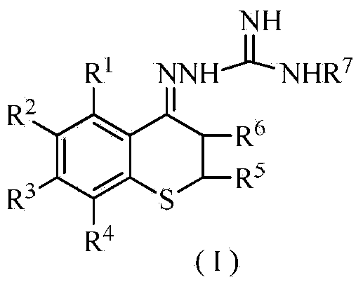 N-(2,3-dihydro benzo [b] thiapyran-4-imino)-N'-(4-methyl phenyl) guanidine derivative and application thereof