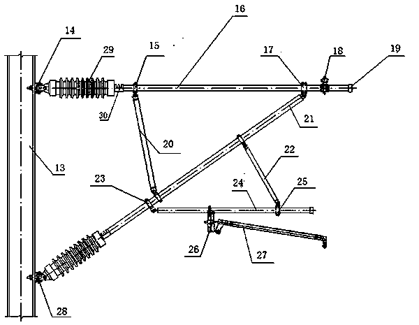 Manufacturing device and process of integral composite insulating arm applied to railway catenary