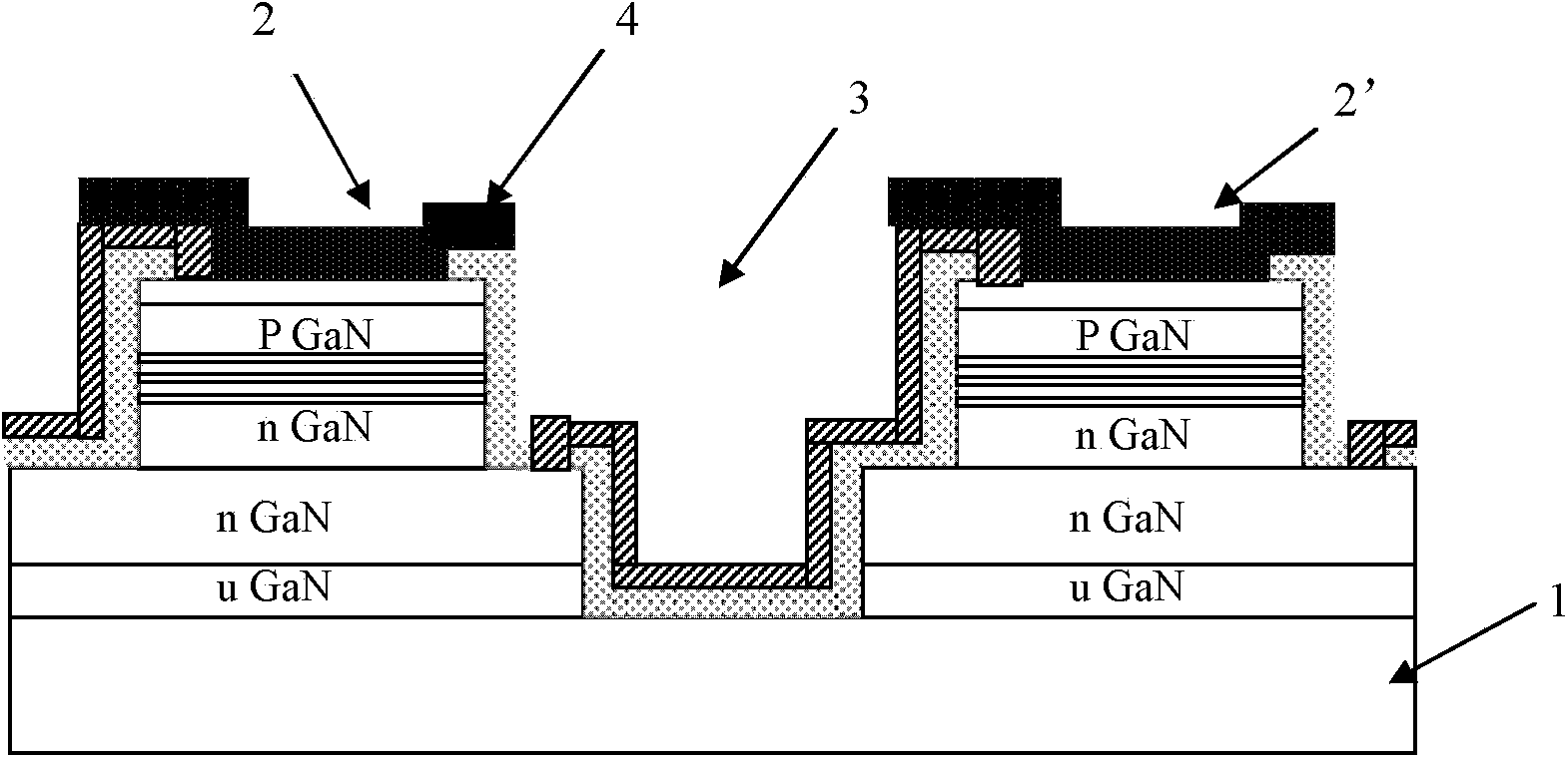 High-power array light-emitting diode (LED) chip surface radiating structure and manufacturing method