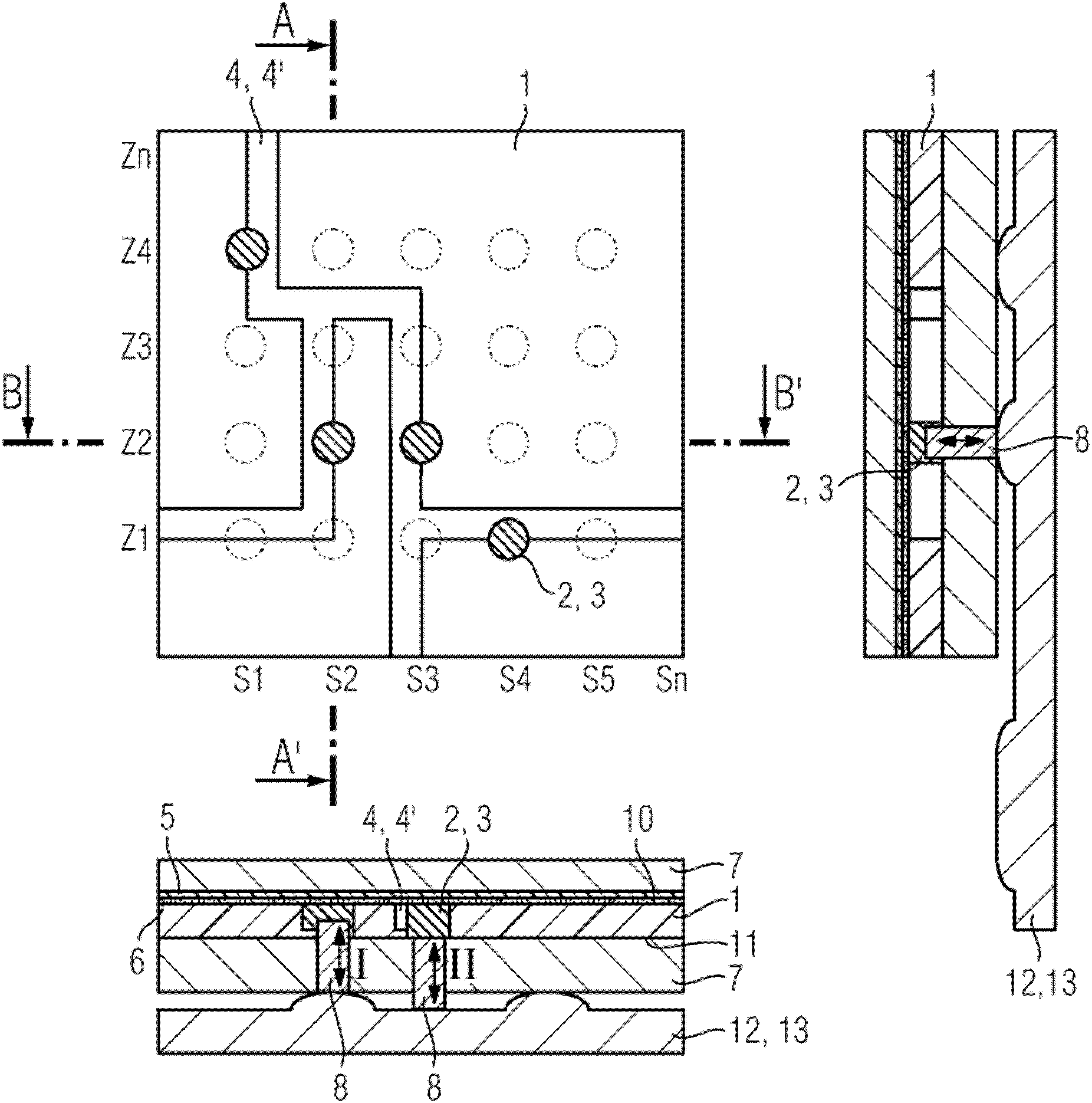 Device and method for controlling fluid flows in lab-on-a-chip systems and method for producing said device