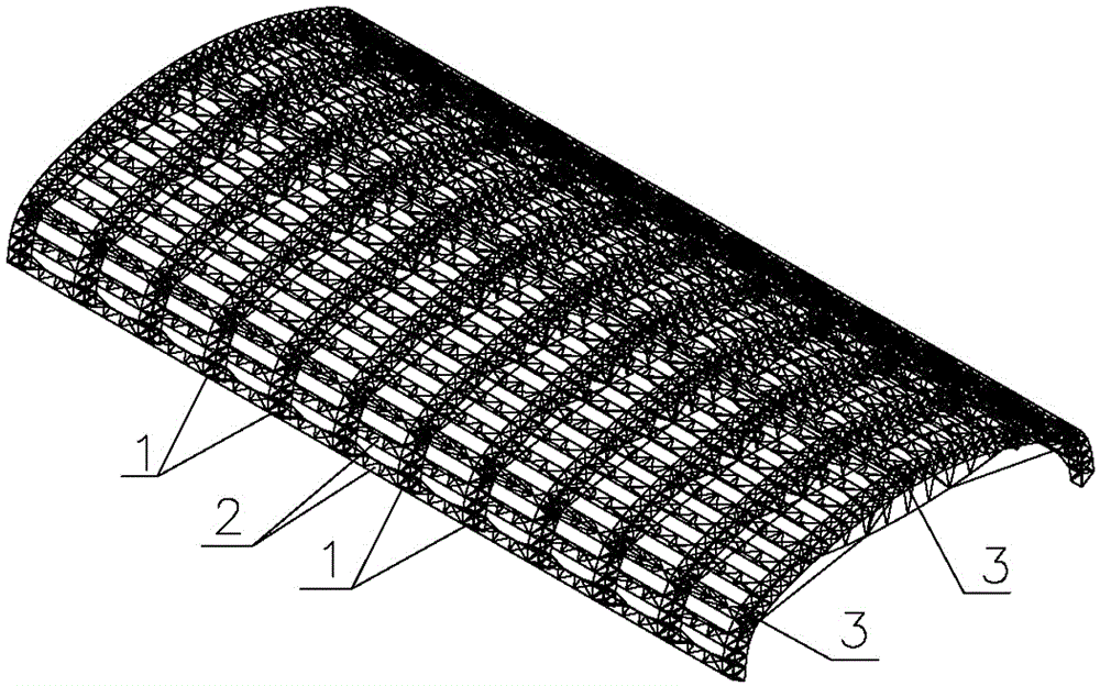 A prestressed industrial material yard shed structure and construction method