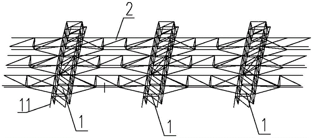 A prestressed industrial material yard shed structure and construction method