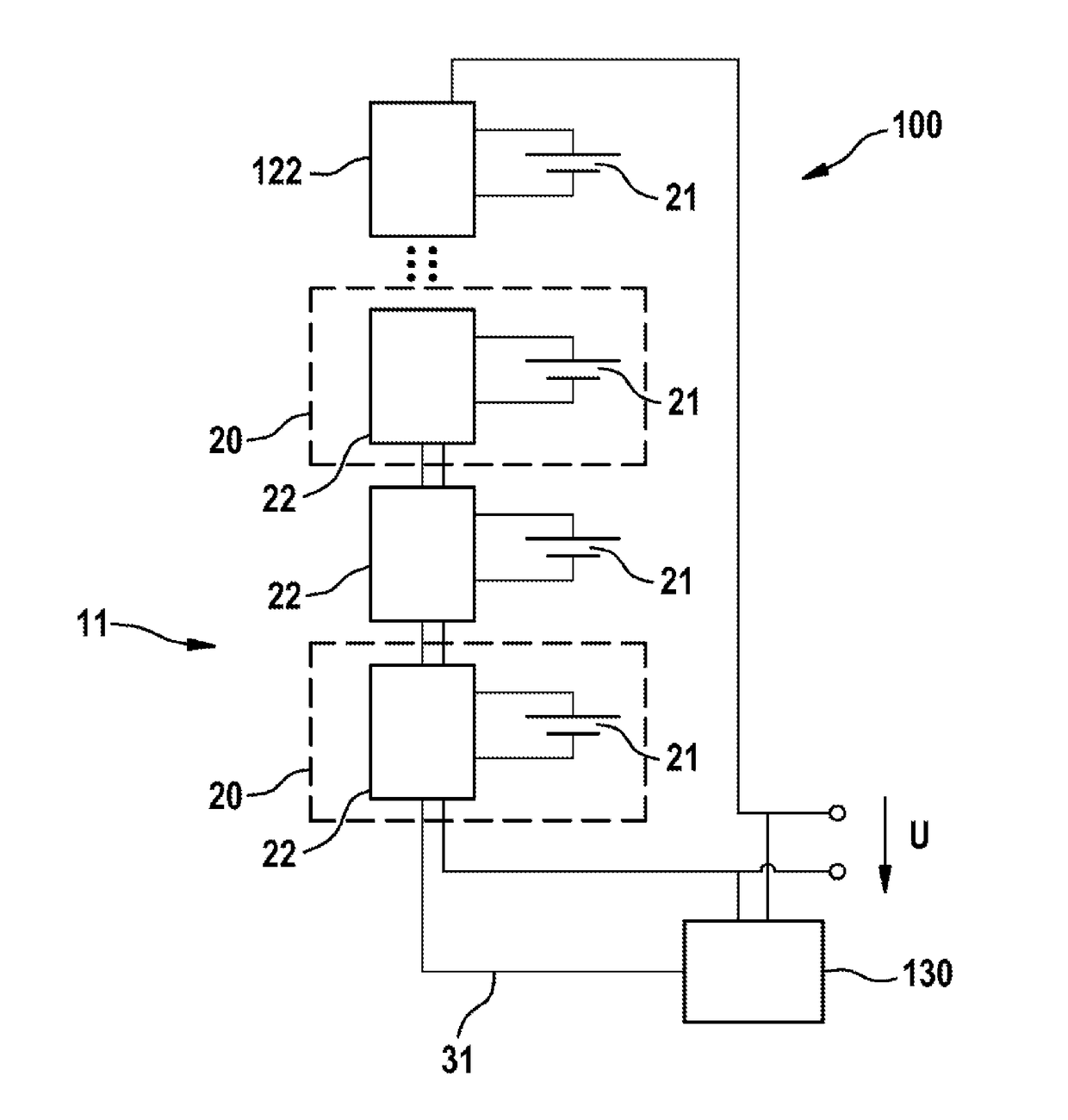 Method for connecting multiple battery cells of a battery and battery system having a battery with multiple battery cells and multiple battery-cell-monitoring modules which are respectively assigned to a battery cell