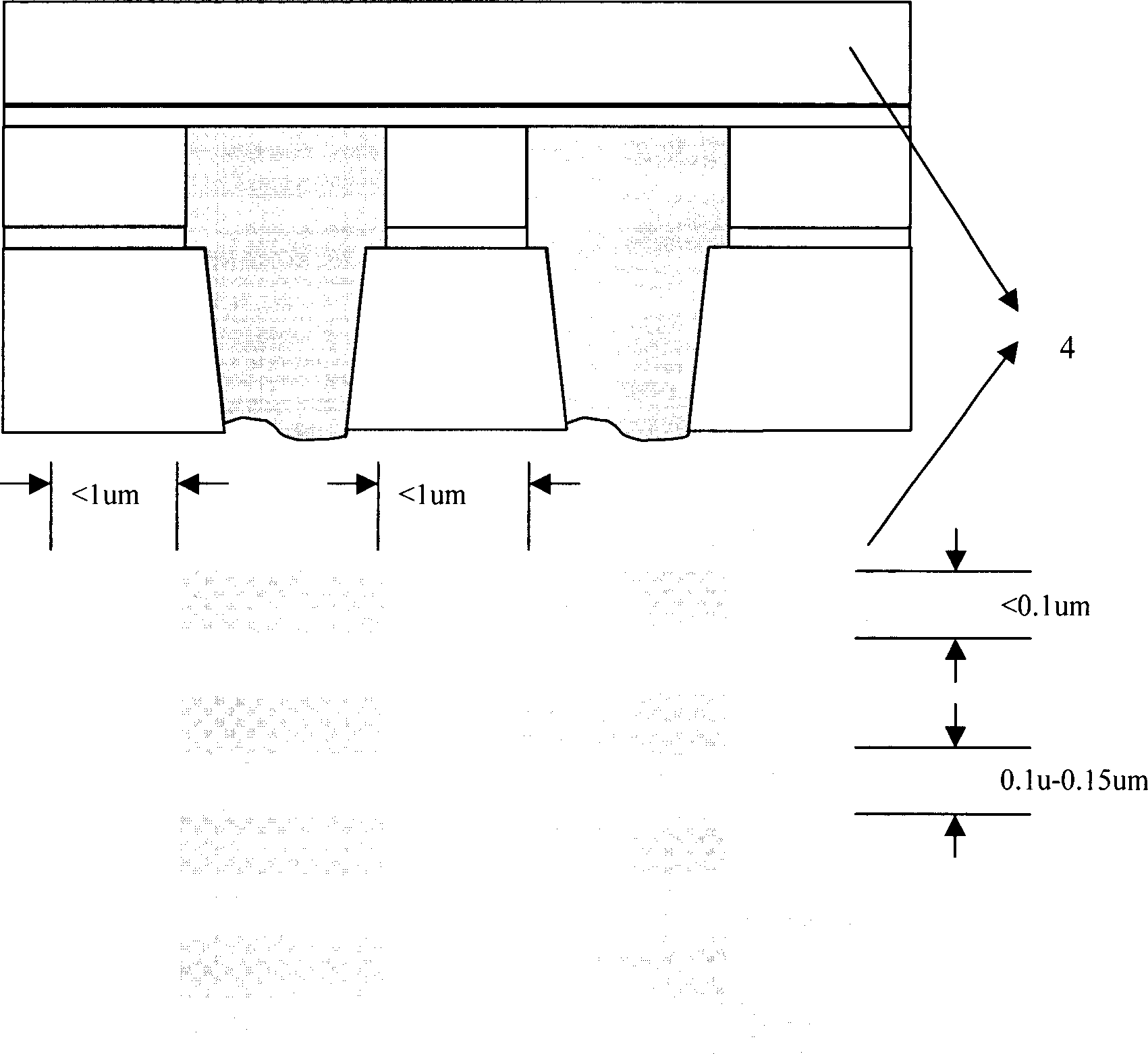 Interspace technical method for implementing copper connecting lines in semiconductor device