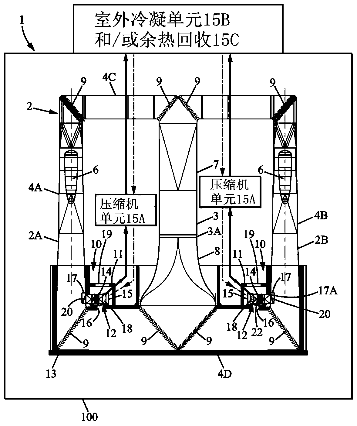 Free fall simulator cooling system