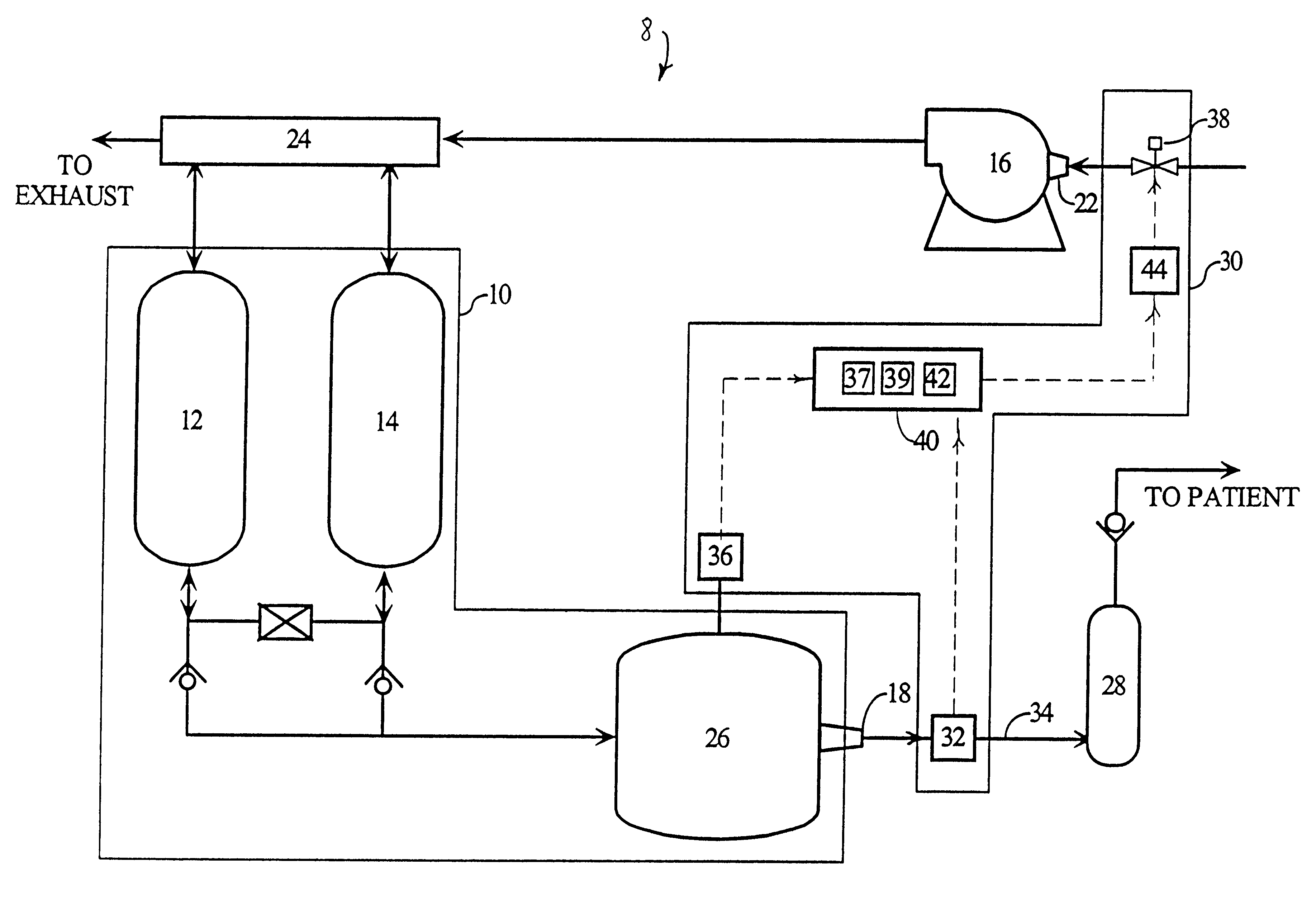 Air flow control in a gas fractionalization system and associated method