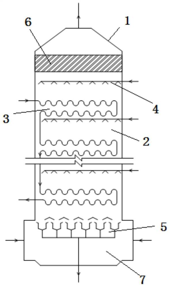 High-salt high-organic matter wastewater treatment evaporation tower and treatment method thereof