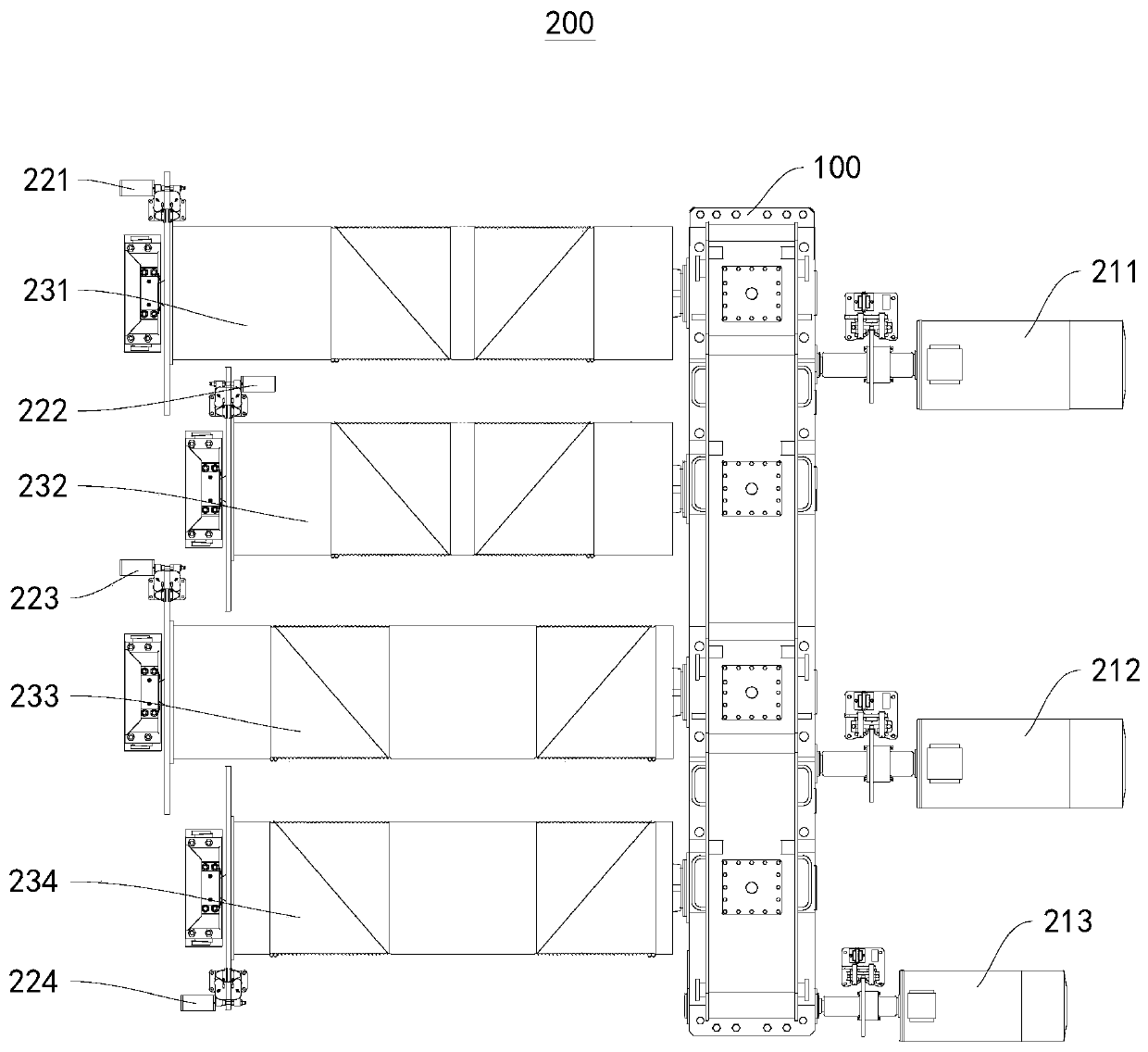 Differential reduction gear, drive mechanism for crane, and shoreside container crane