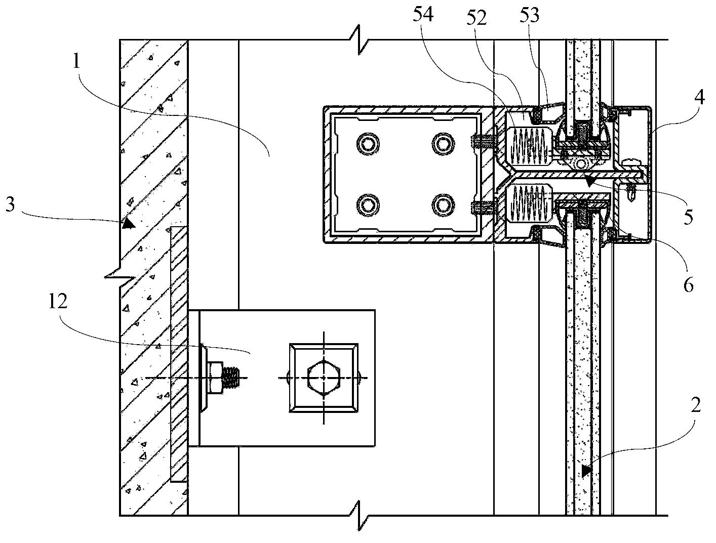 Explosion-proof and anti-riot glass curtain wall mounting structure with buffer function and mounting method of mounting structure