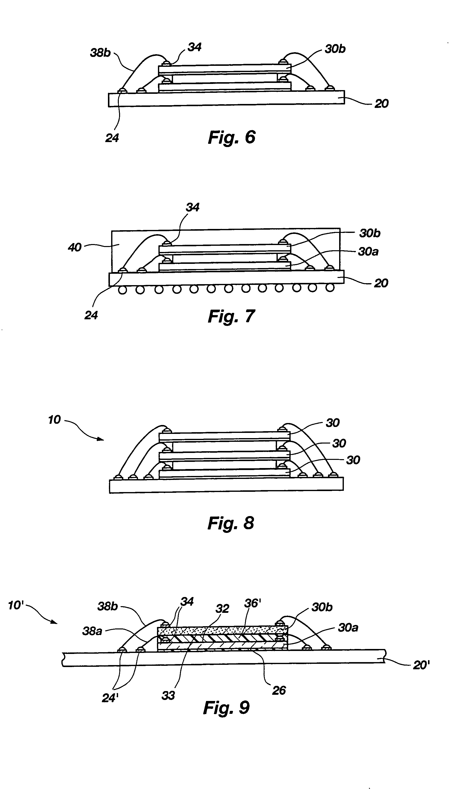 Methods for assembling semiconductor devices in superimposed relation with adhesive material defining the distance adjacent semiconductor devices are spaced apart from one another