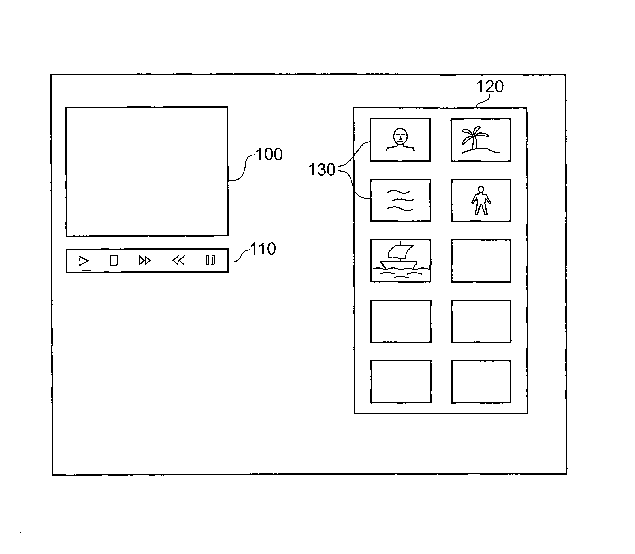 Video display for displaying a series of representative images for video