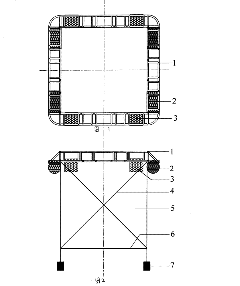 Submergence self-balance regulation device for square structure lifting net cage and control method