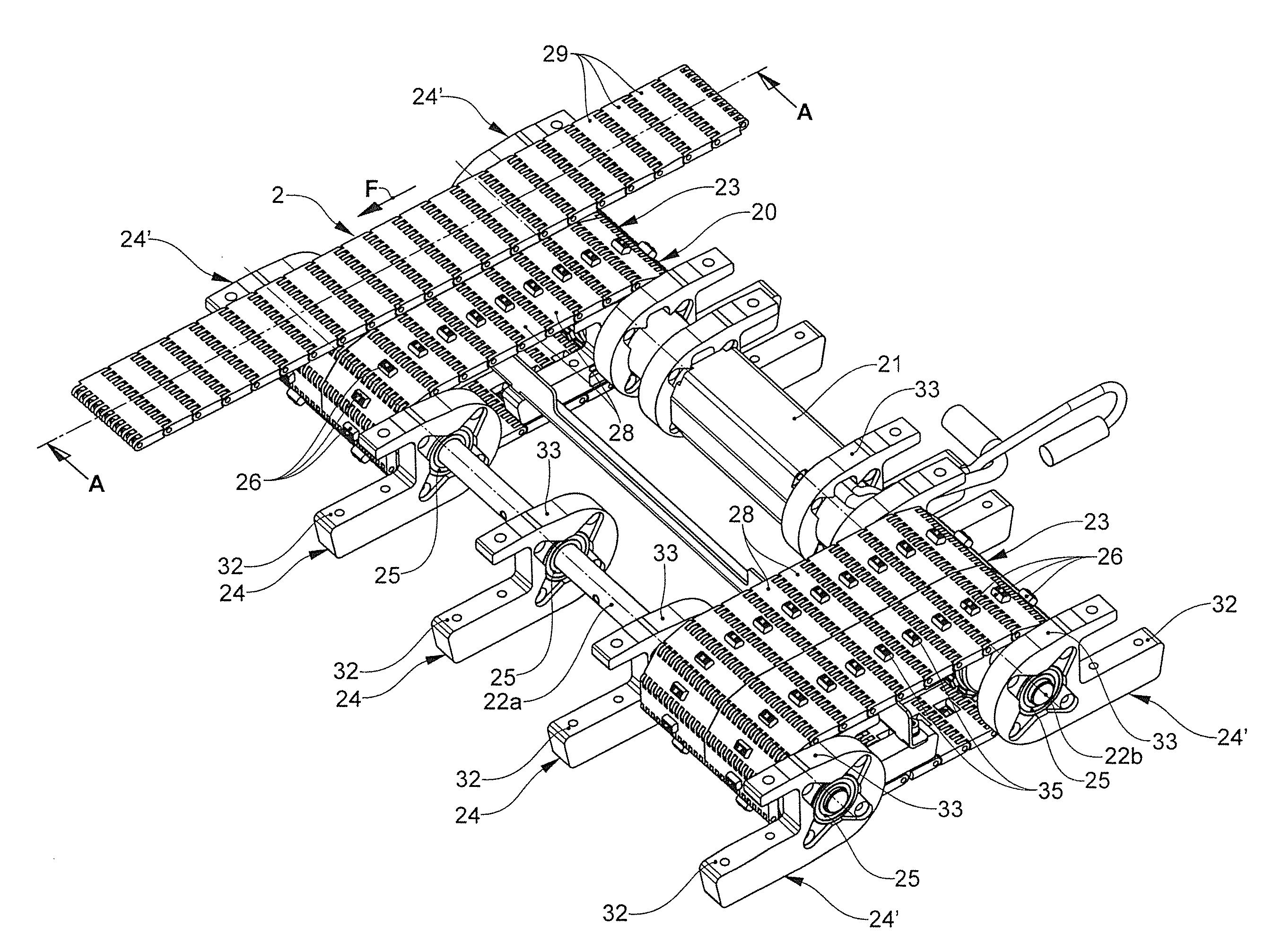 Conveying device with an extensively extended conveying element