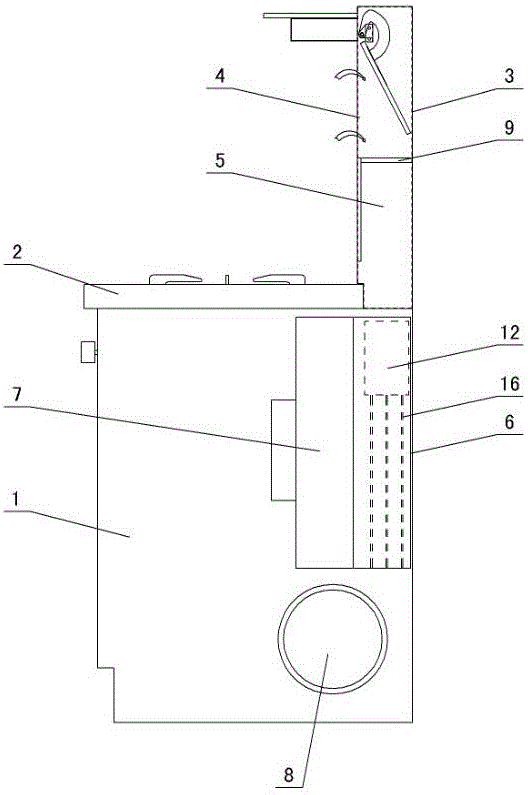 Three-way oil fume separation device of integrated cooker