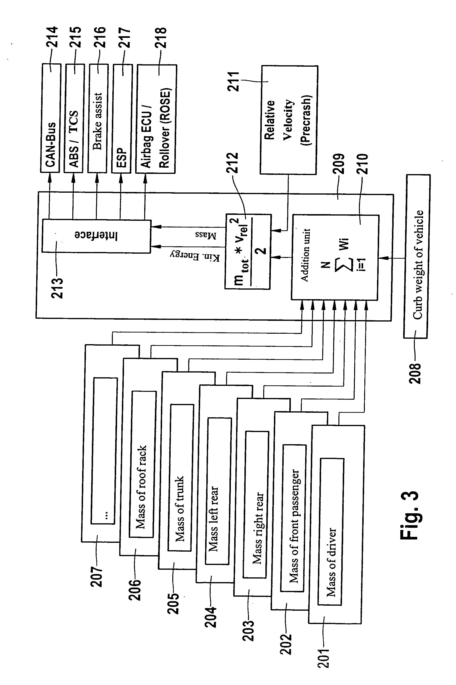 Device for determining the overall mass of a vehicle