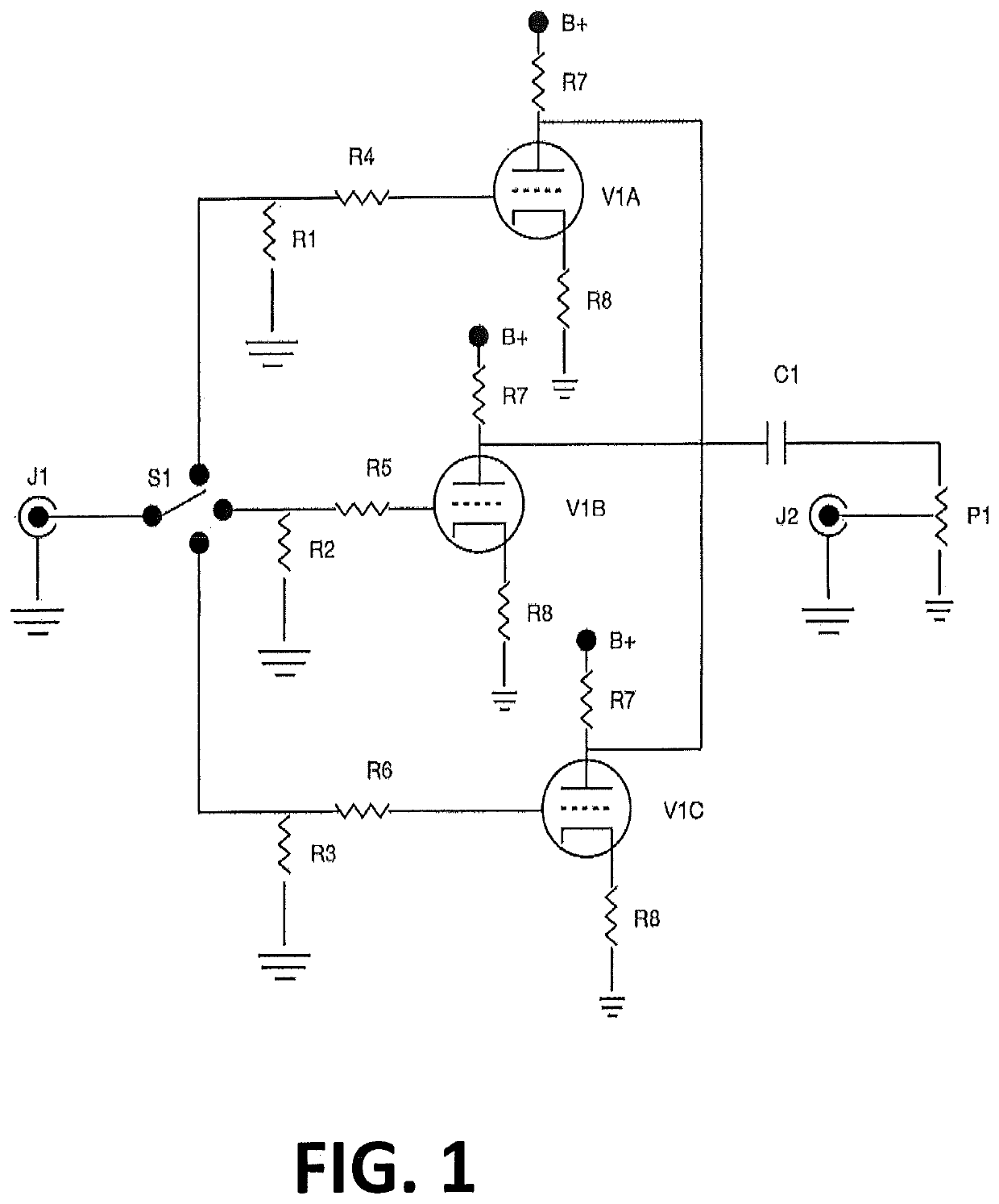 Audio amplifier with switchable active components