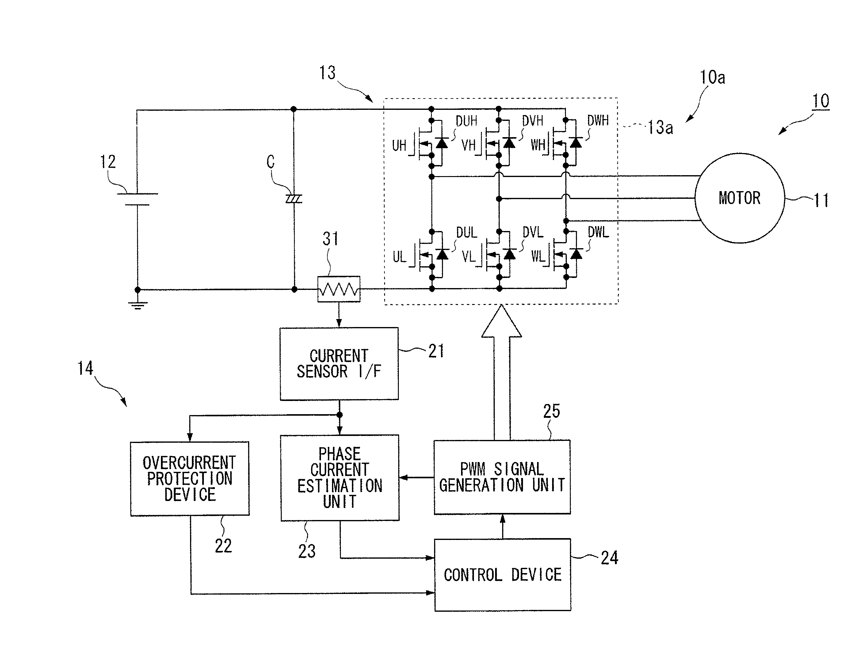 Phase current estimation device of motor and magnetic pole position estimation device of motor