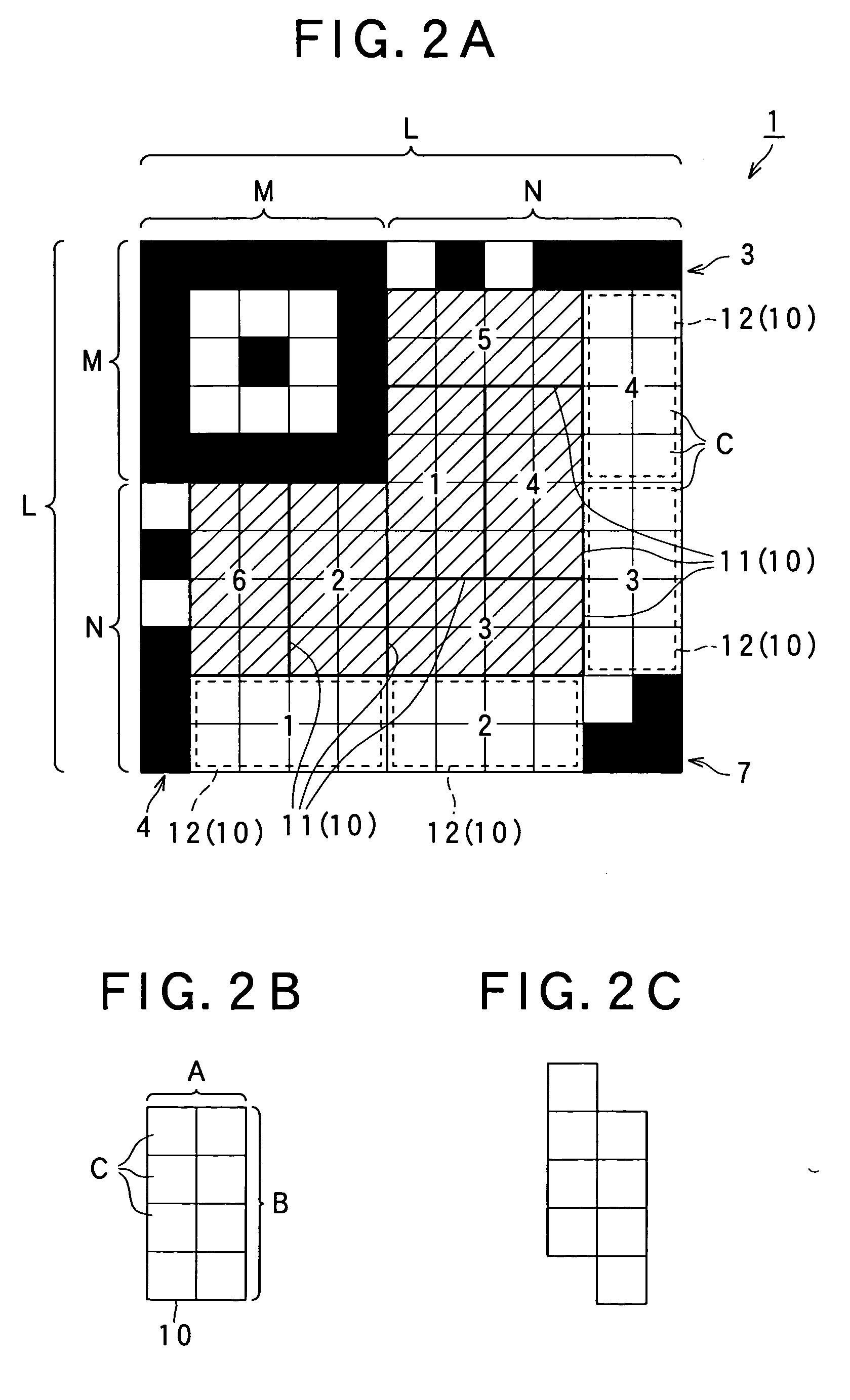 Two-dimensional code having rectangular region provided with specific patterns for specify cell positions and distinction from background