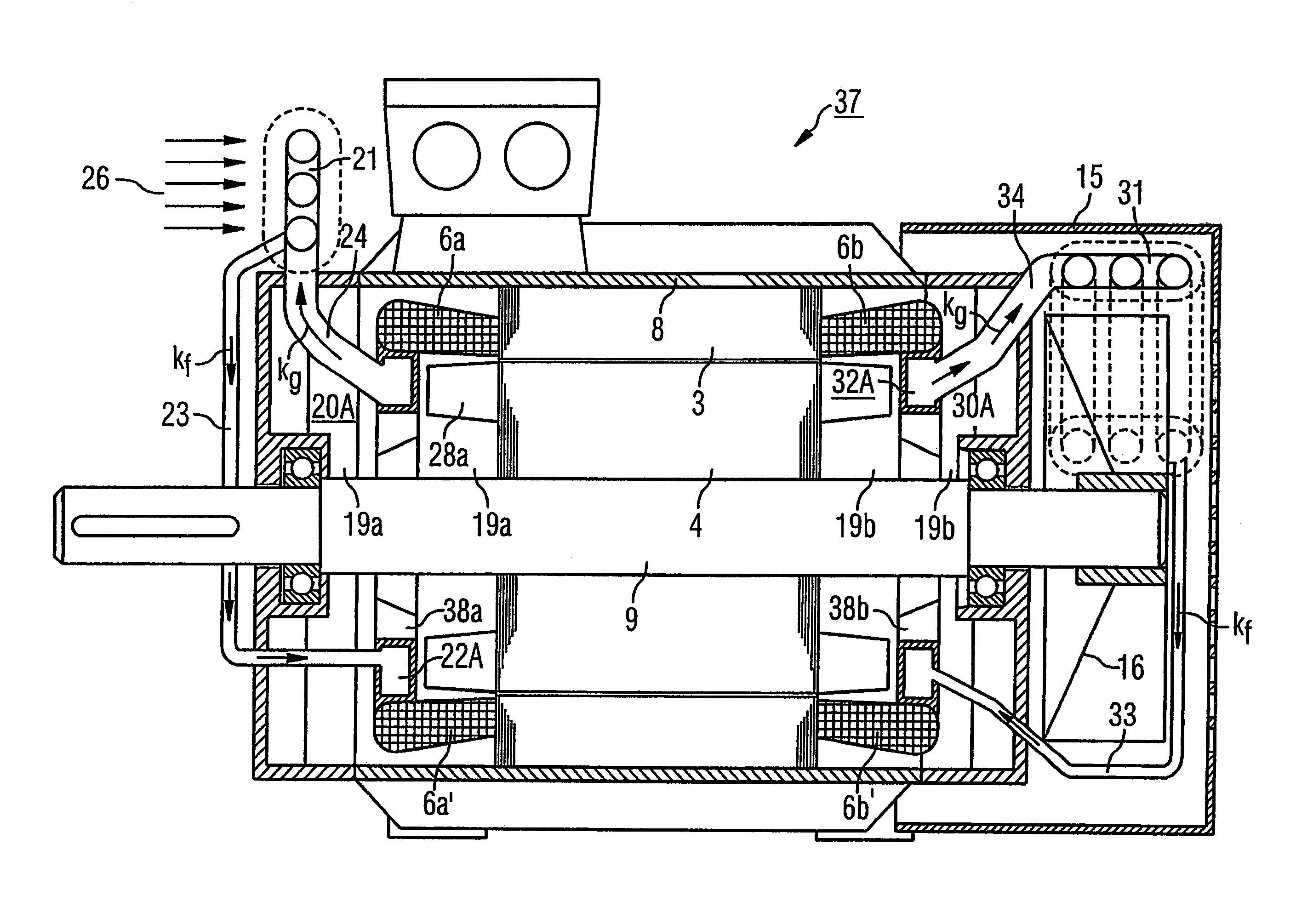 Electric machine with thermosiphon-type cooling system