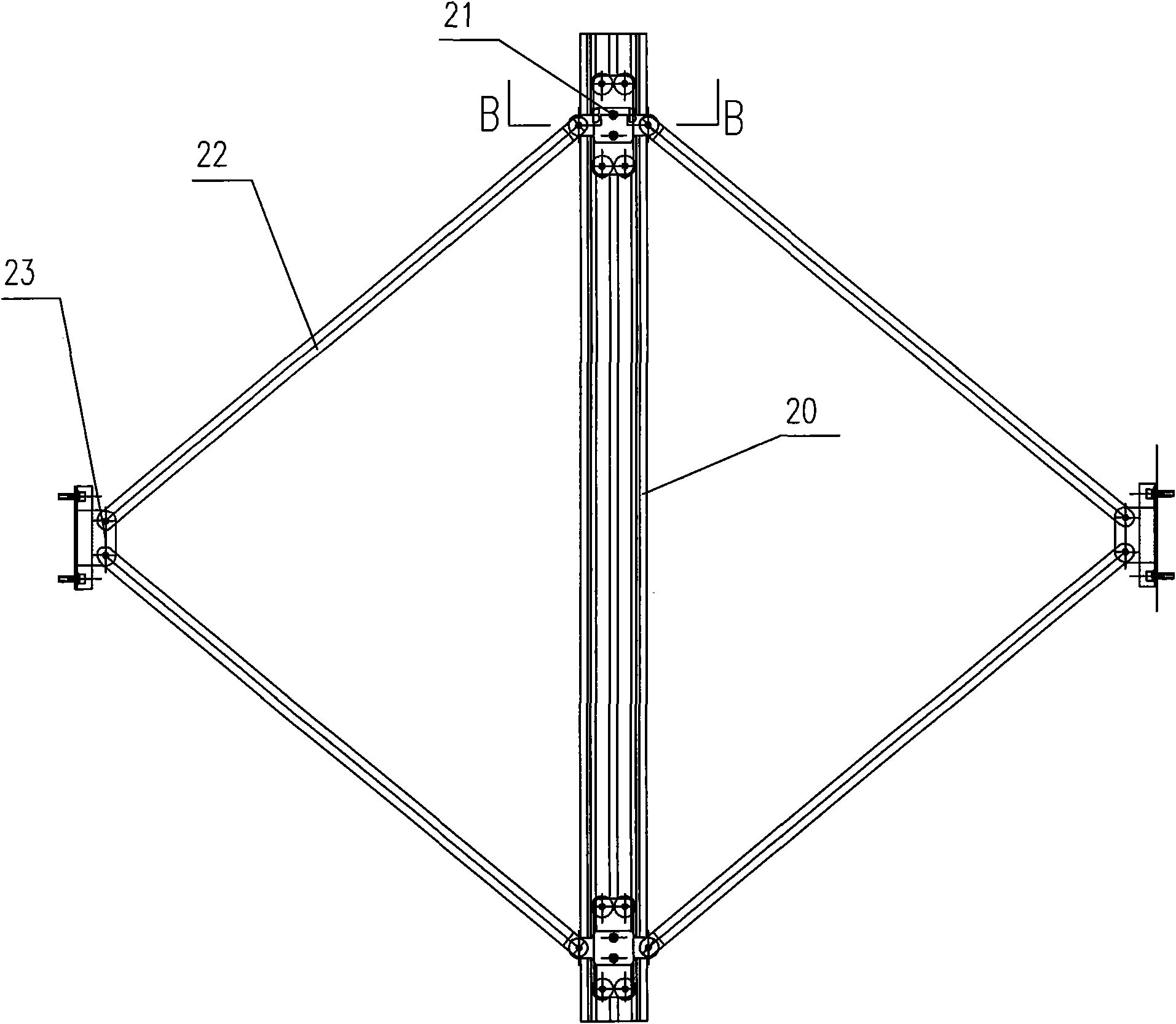 Equal angle mechanism for bus hinged tent