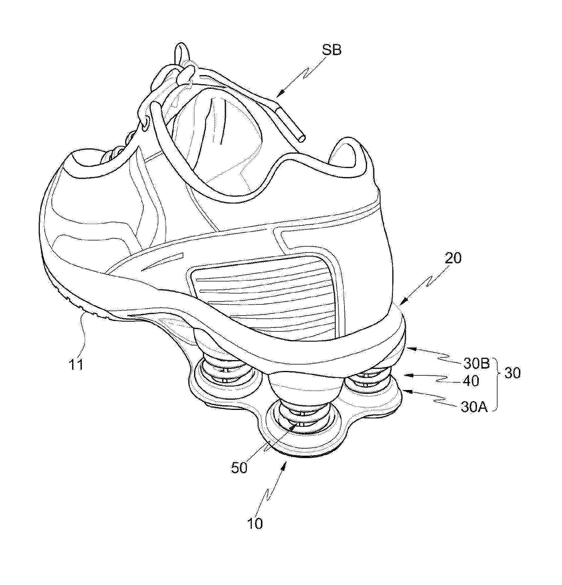 Shock absorbing shoes with improved assembly and operational performance