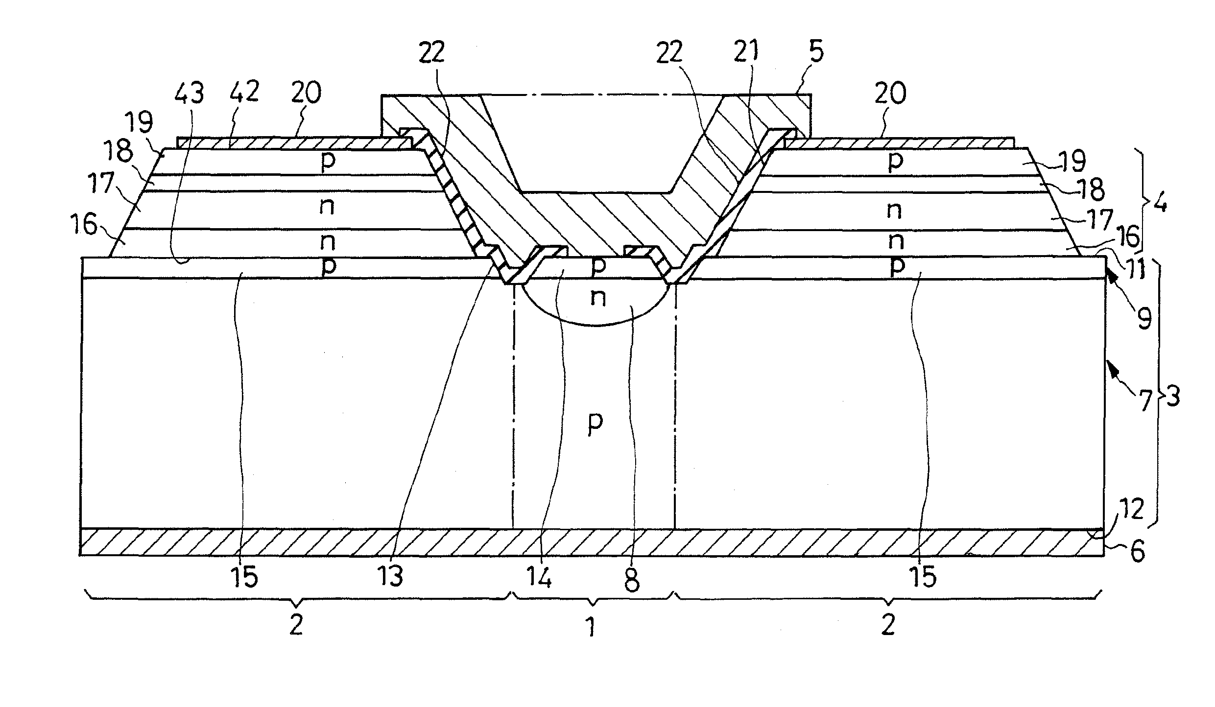 Overvoltage-protected light-emitting semiconductor device, and method of fabrication