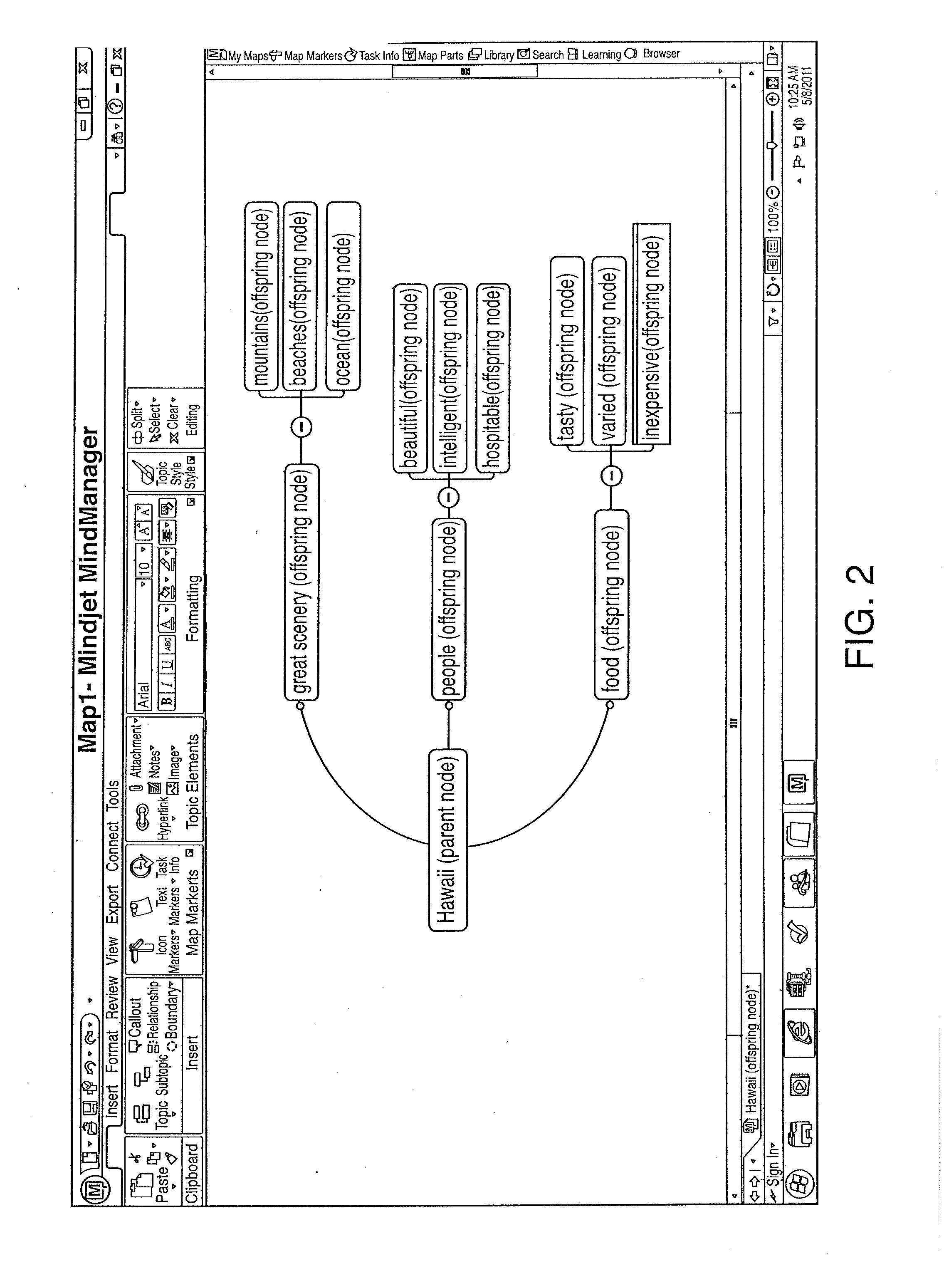 Method for generating visual mapping of knowledge information from parsing of text inputs for subjects and predicates