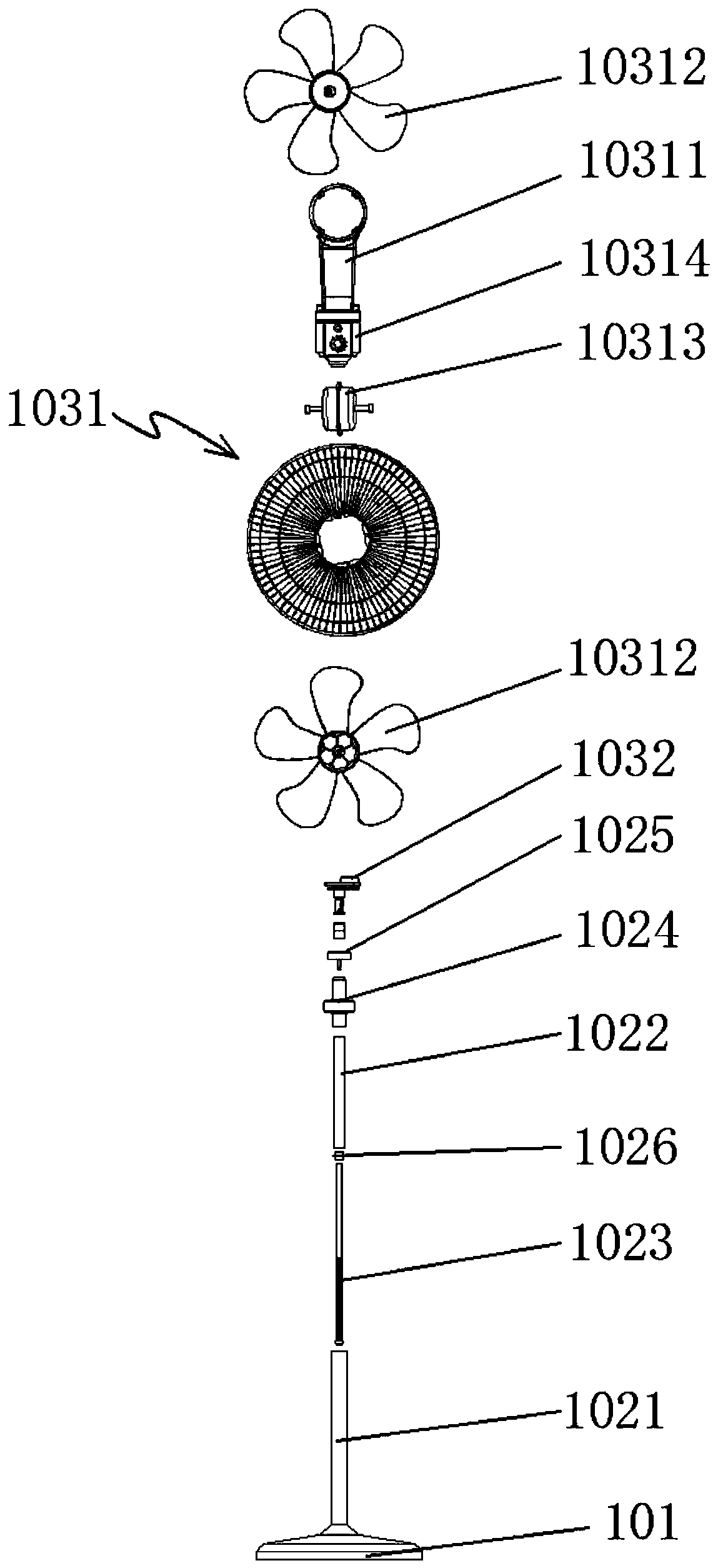 Double-head fan capable of rotating and lifting by 360 degrees