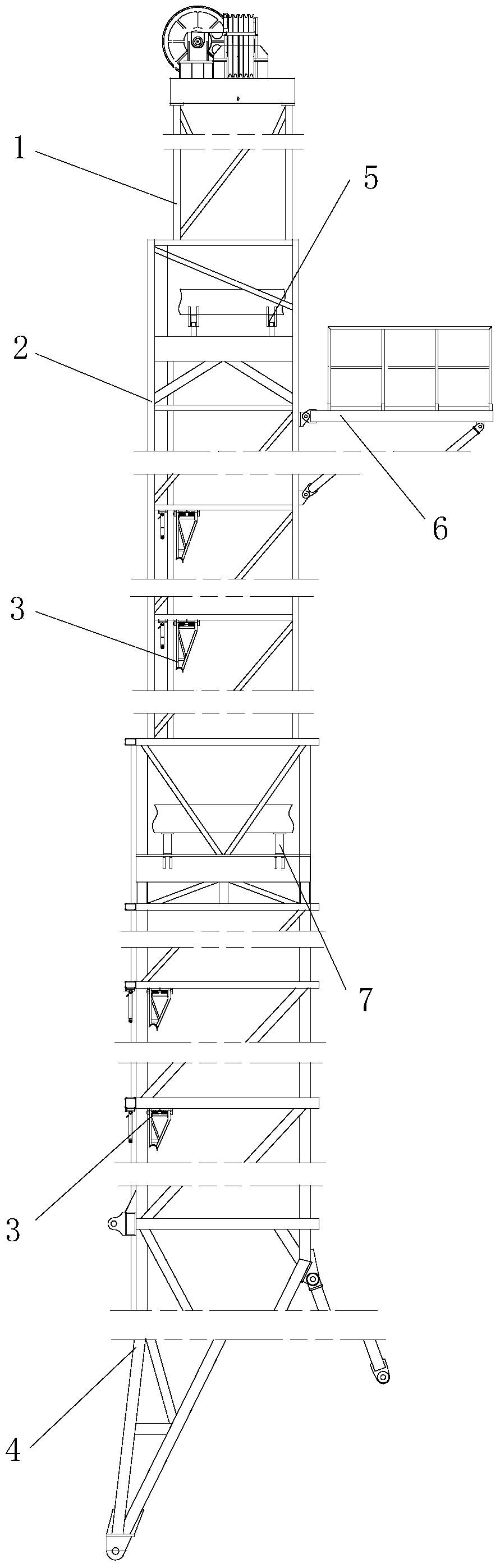 A three-section hydraulic telescopic suit derrick