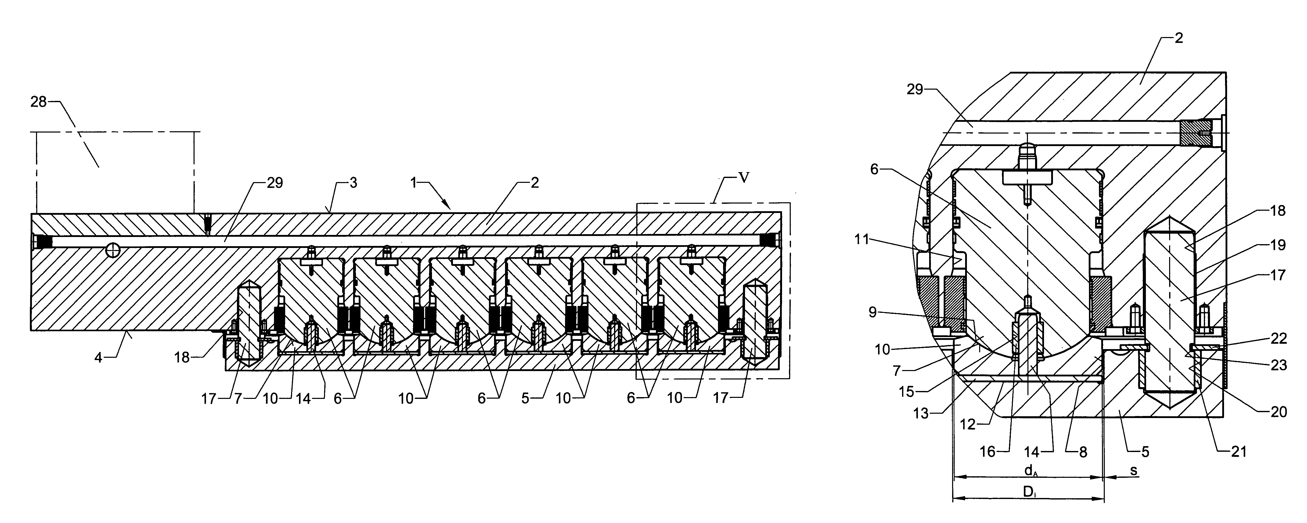 Cylinder unit for mounting on a cross member and/or a table of a device or machine for the deformation of workpieces
