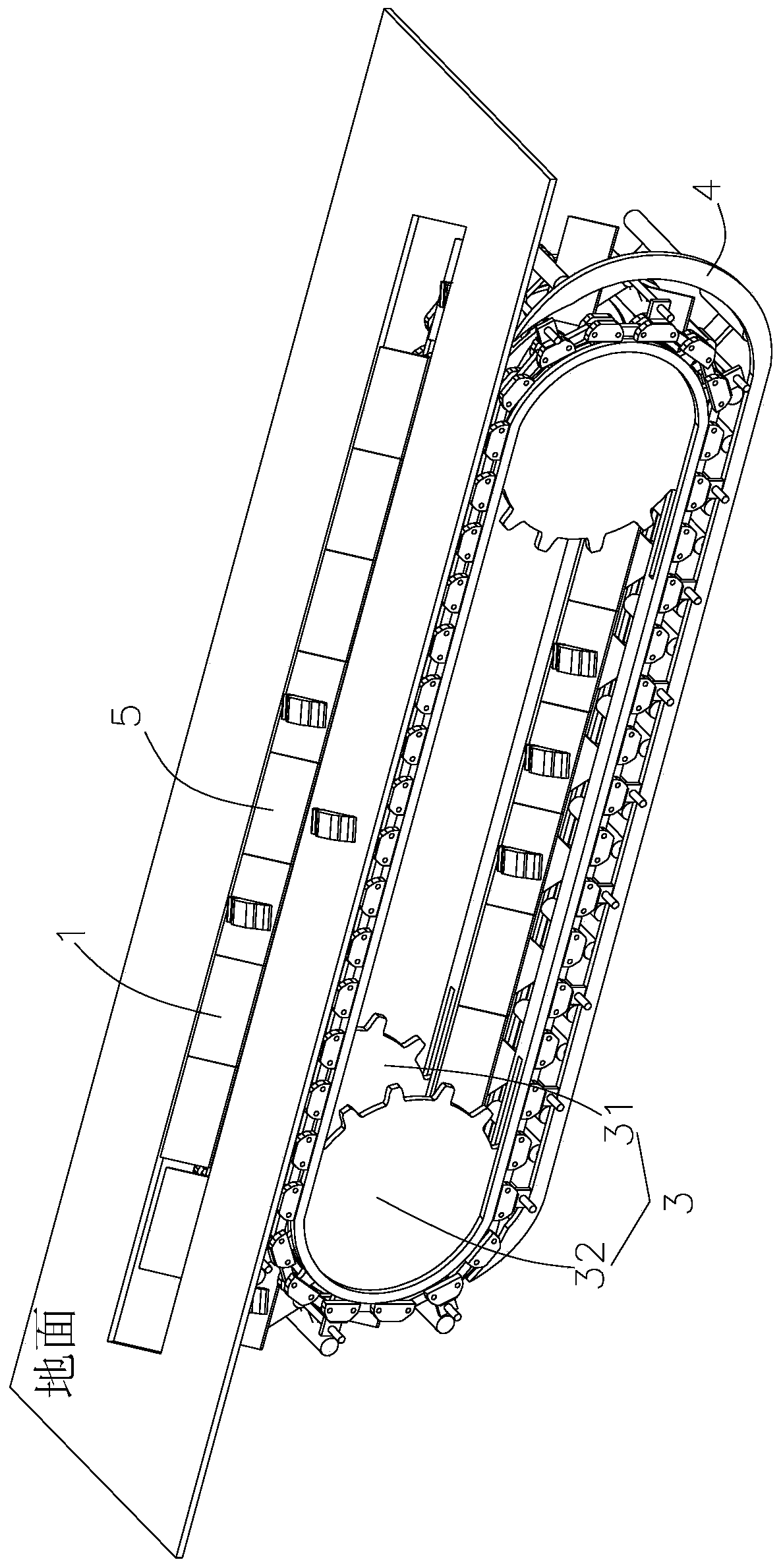 Underground angled deck parking garage