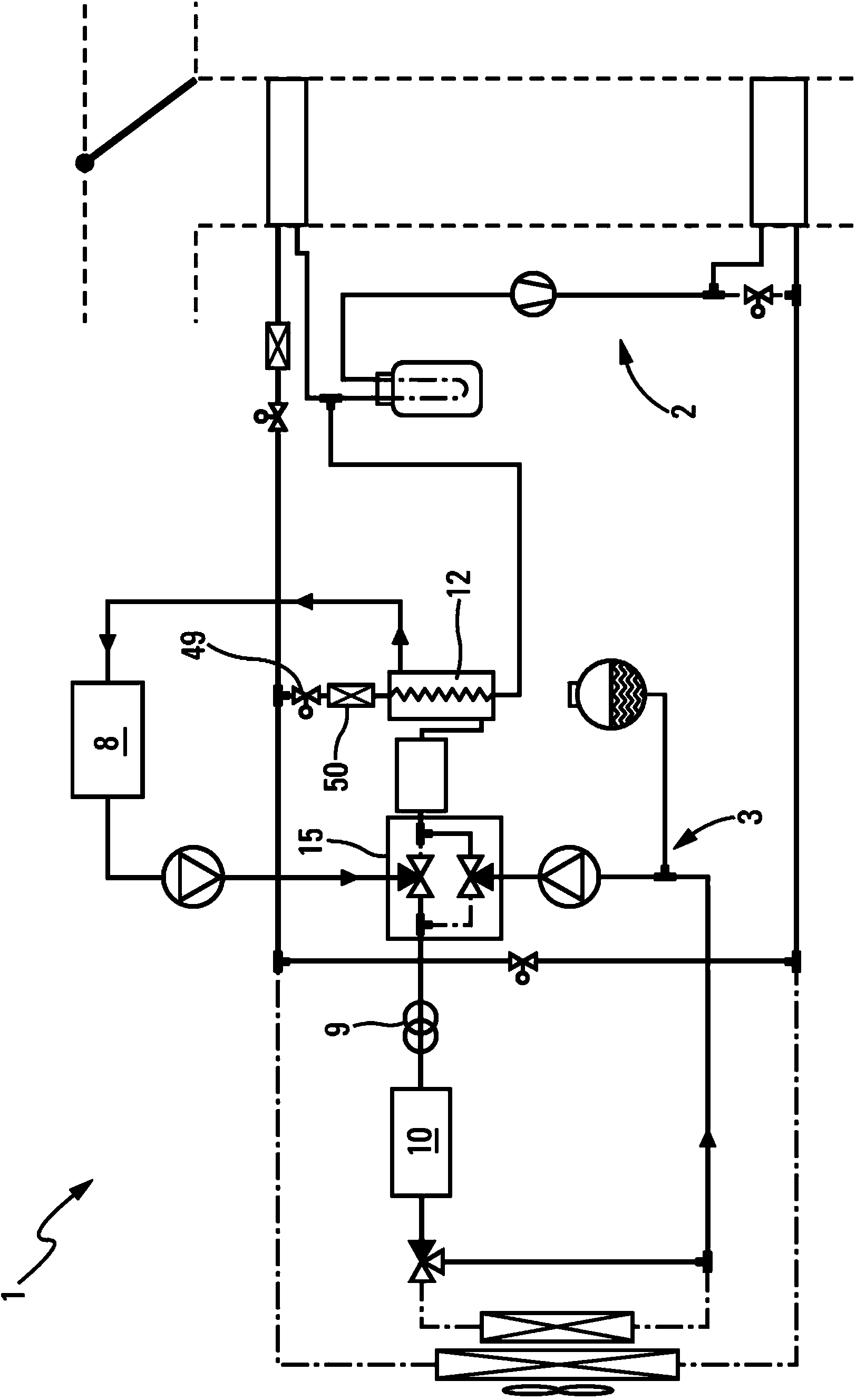 Device for air conditioning a drive train and a passenger compartment of a vehicle