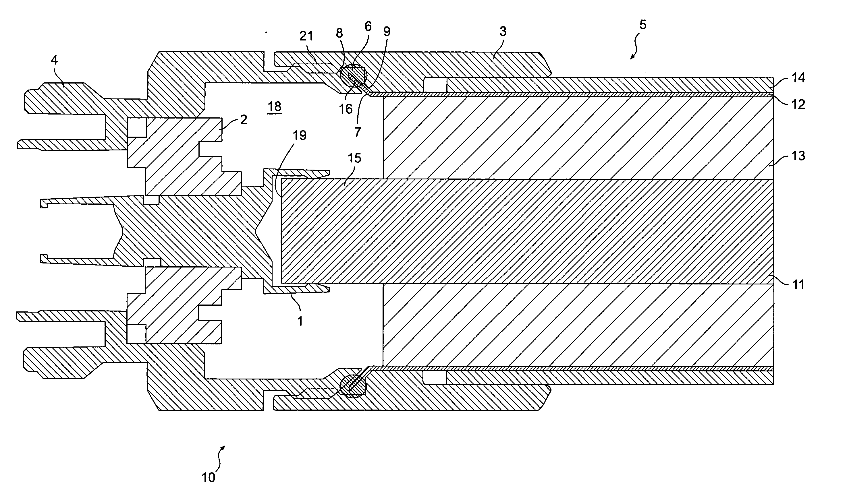 Coaxial connector and method