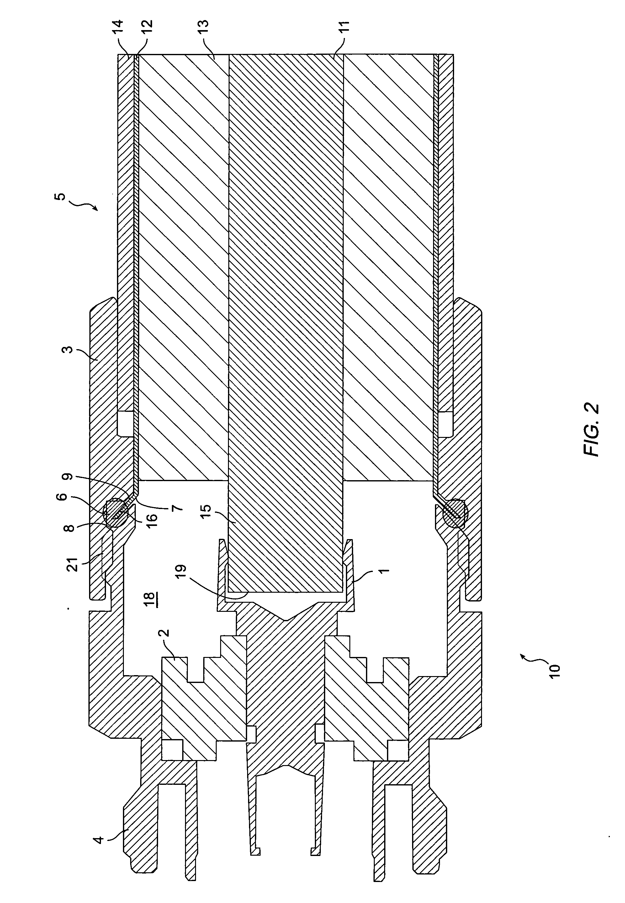 Coaxial connector and method