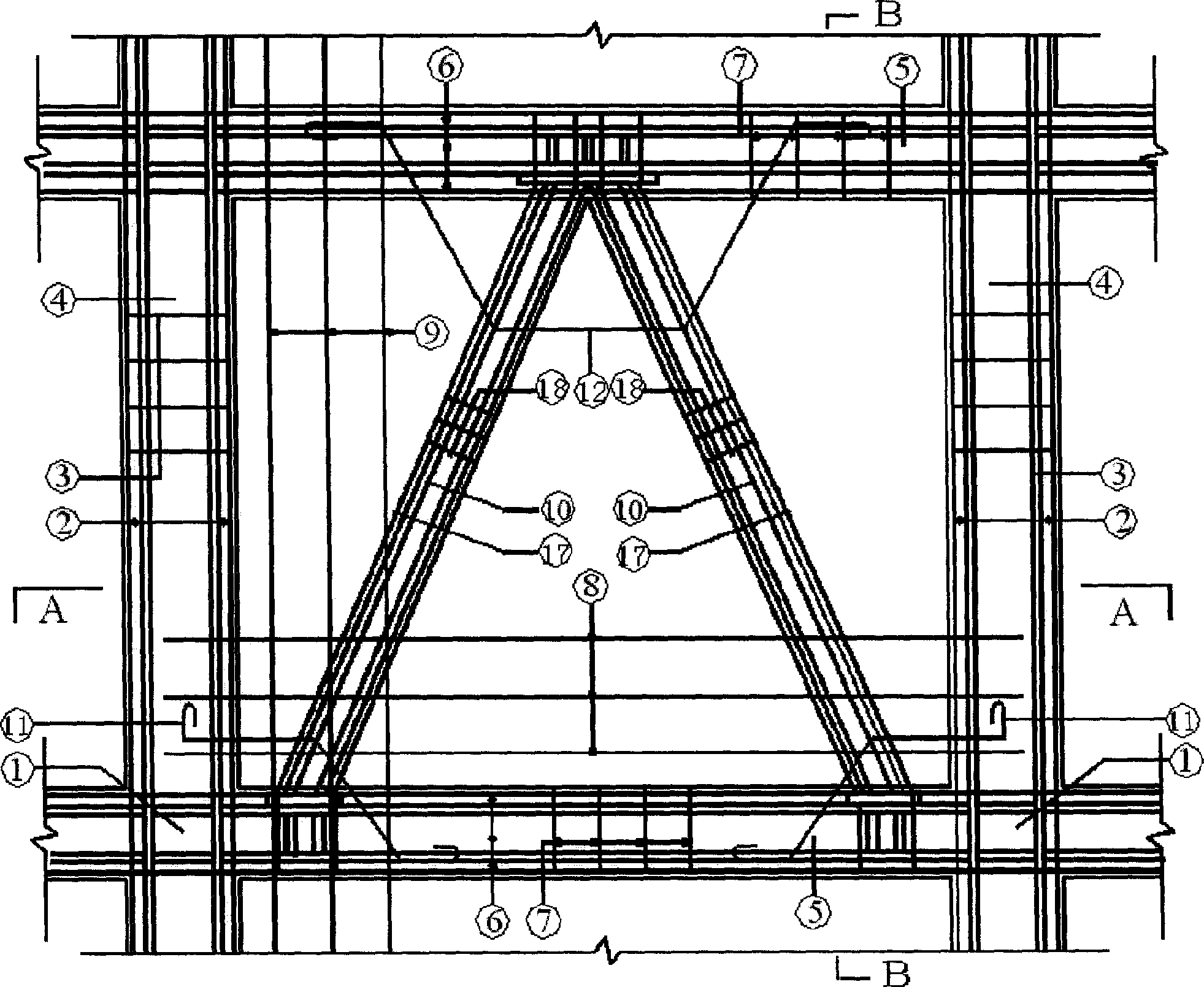 Combined concrete shear wall with built-in eccentric supporting steel truss and its making method