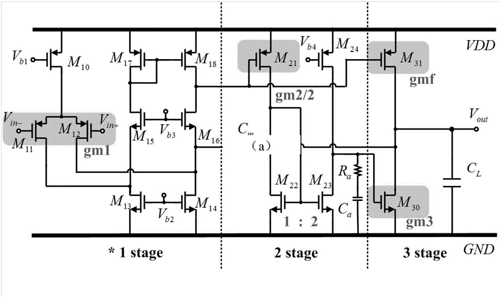 Low-power consumption three-level operational amplifier for driving large-load capacitor