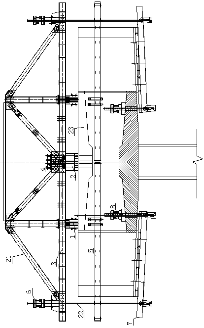 Construction method of running rail-free triangular hanging basket
